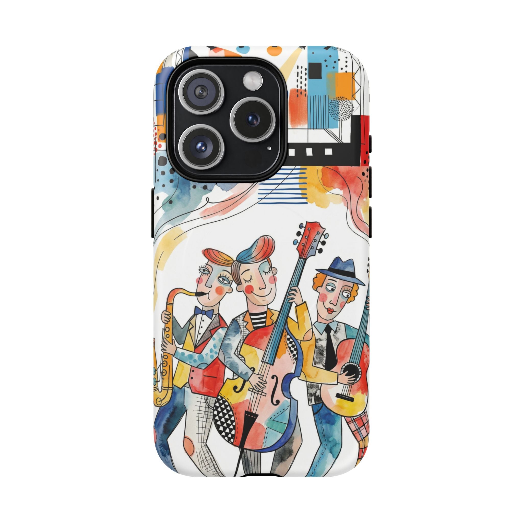 Musical Trio Illustrated MagSafe iPhone Case | Colorful Jazz Band Art Phone Cover