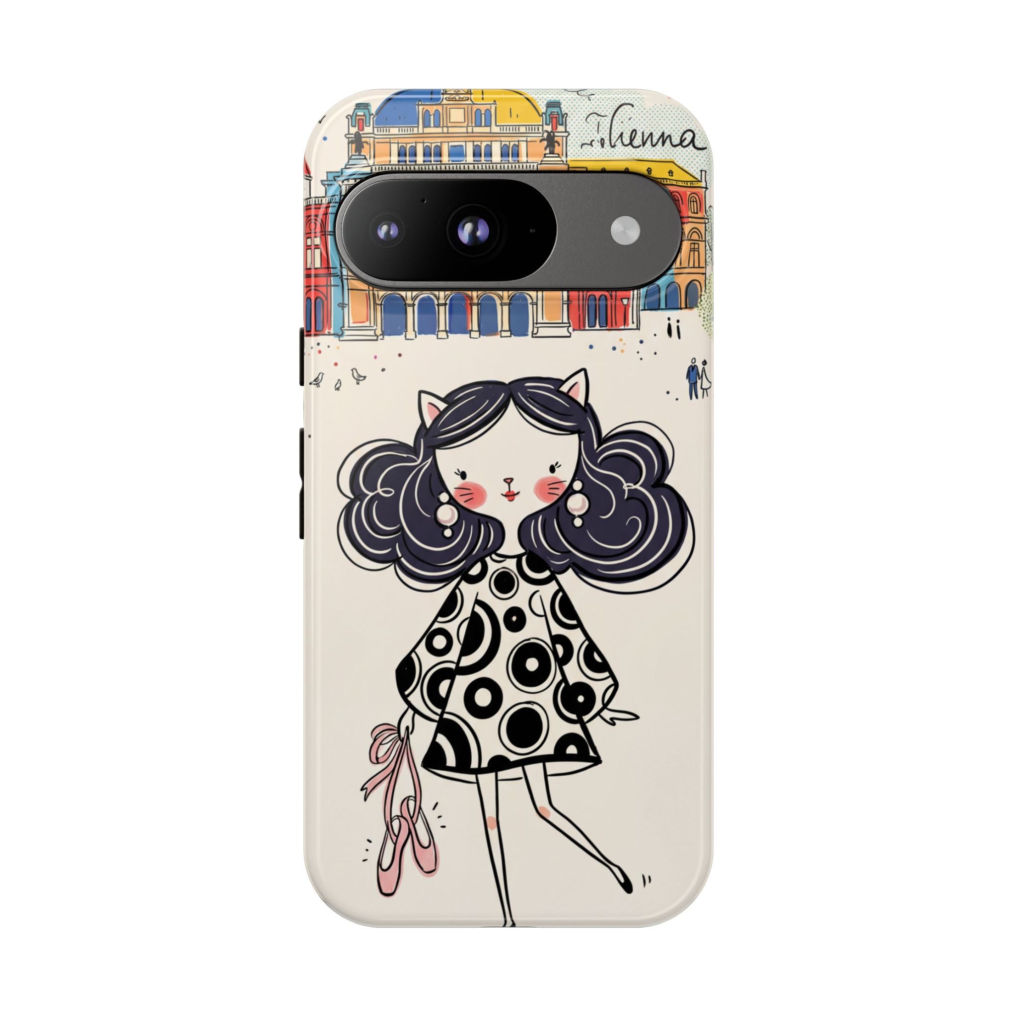 Cute Parisian Cat Girl Google Pixel Phone Case | Ballet Slippers Illustration Tough Case