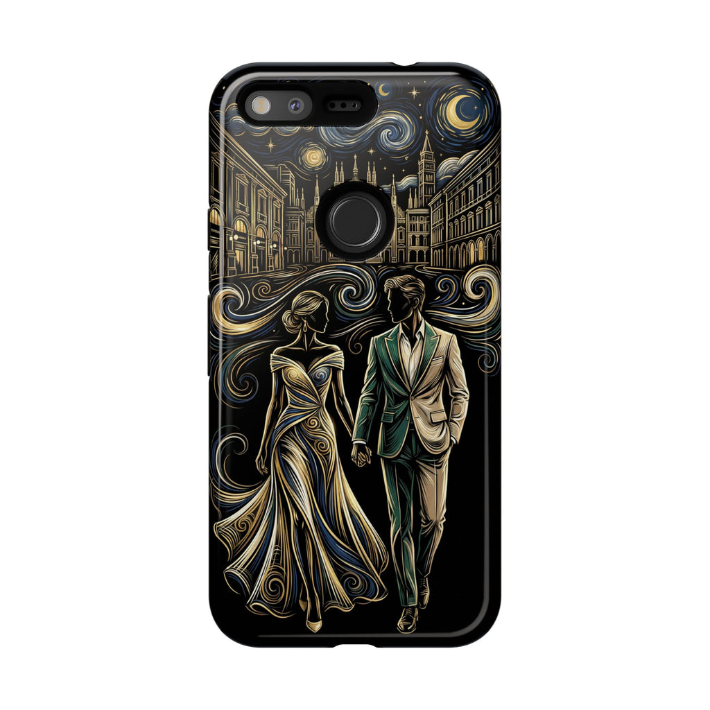 Romantic Night Walk Google Pixel Phone Case | Elegant Couple Art