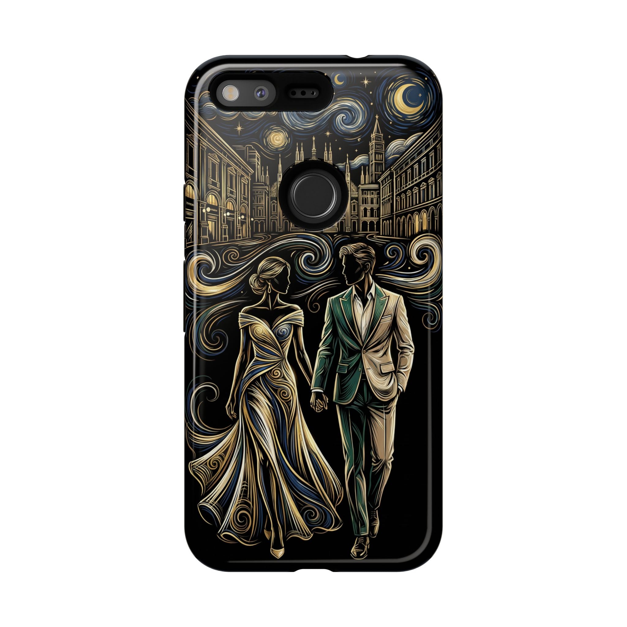 Romantic Night Walk Google Pixel Phone Case | Elegant Couple Art
