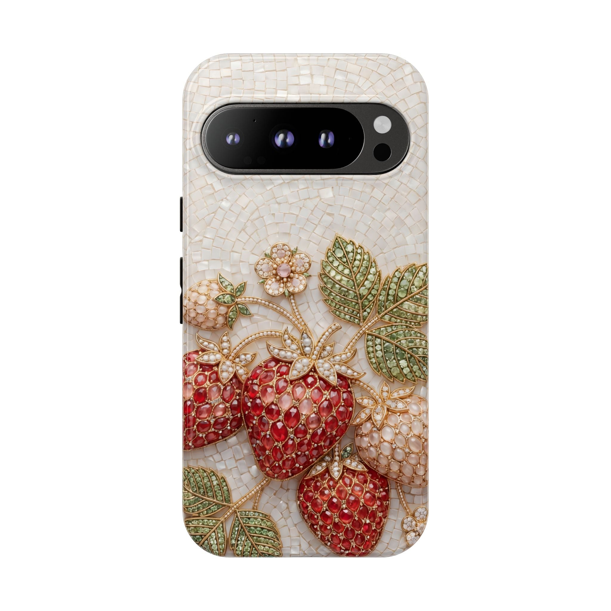 Strawberry Gem Tough Google Pixel Phone Case | Vintage Beaded Fruit Design