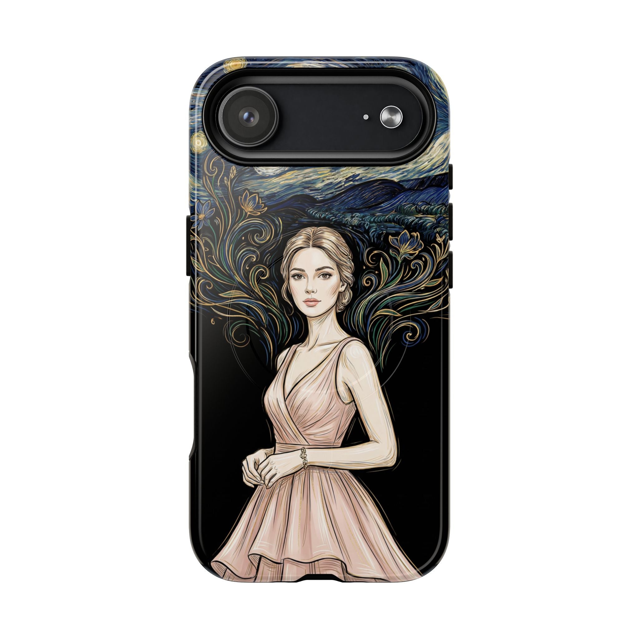 Art Nouveau Starry Night MagSafe iPhone Case | Elegant Woman Illustration Tough Case