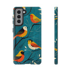 Bird Pattern Tough Samsung Galaxy Phone Case | Colourful Songbirds on Teal Background