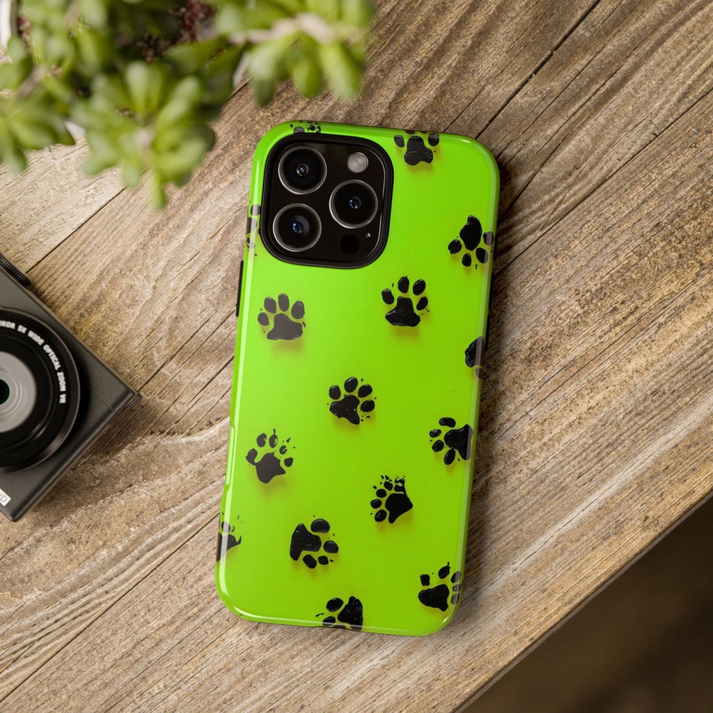 Neon Paw Print Tough Phone Case — Shockproof Pet Lover iPhone Cover