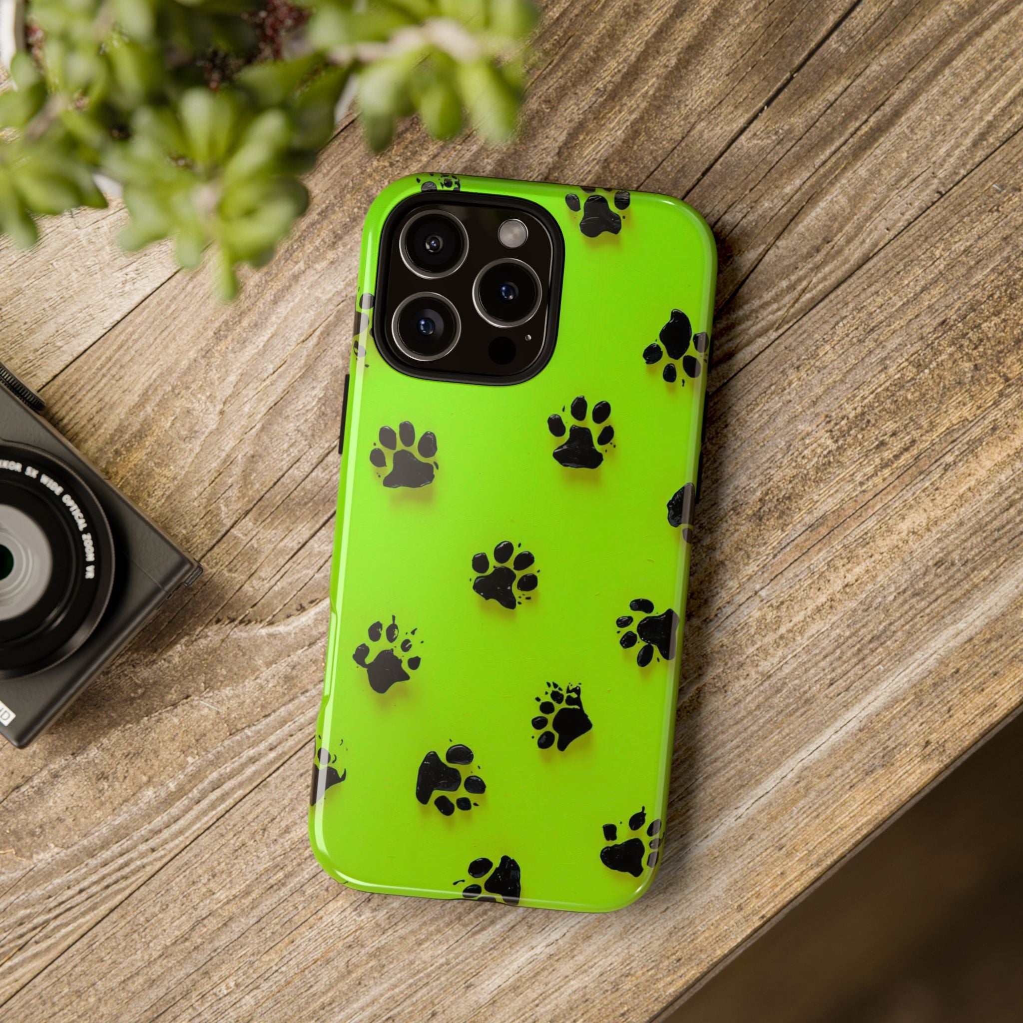 Neon Paw Print Tough Phone Case — Shockproof Pet Lover iPhone Cover