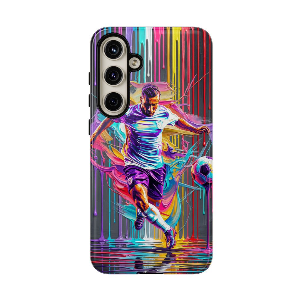 Soccer Player Neon Art Samsung Galaxy Phone Case | Vibrant Football Kick Protective Cover