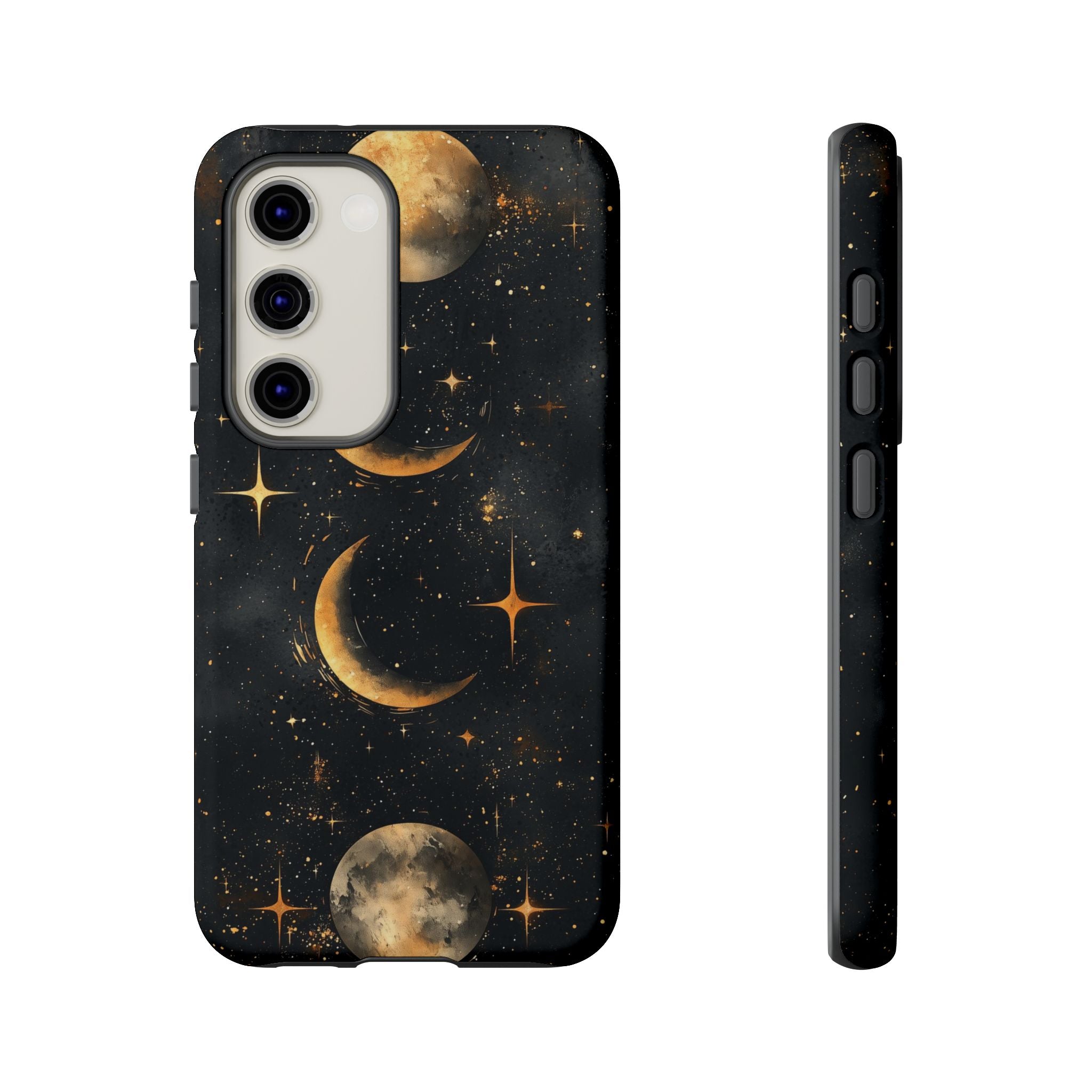 Celestial Moon Phases Tough Samsung Galaxy Case | Gold Crescent & Full Moon Galaxy Design