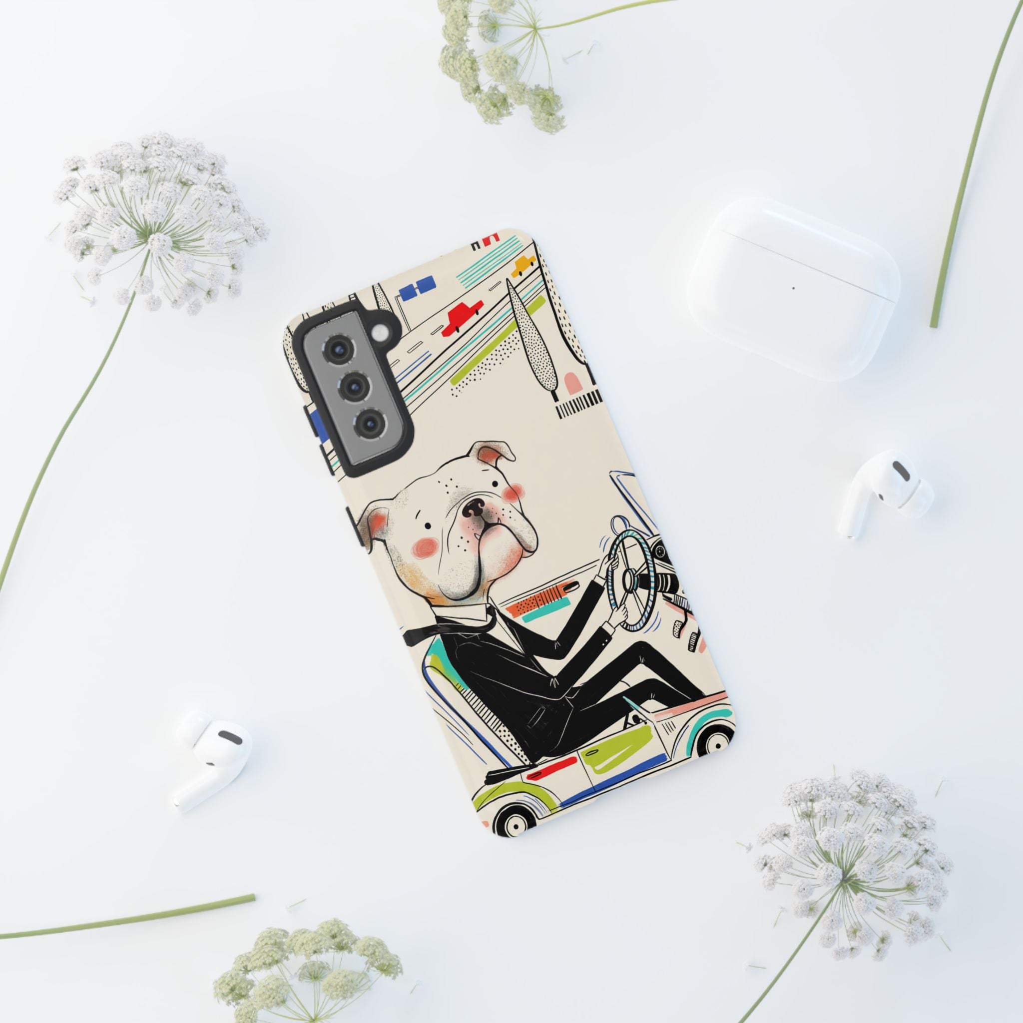 Bulldog Driver Samsung Galaxy Phone Case | Cute Retro Dog Illustration
