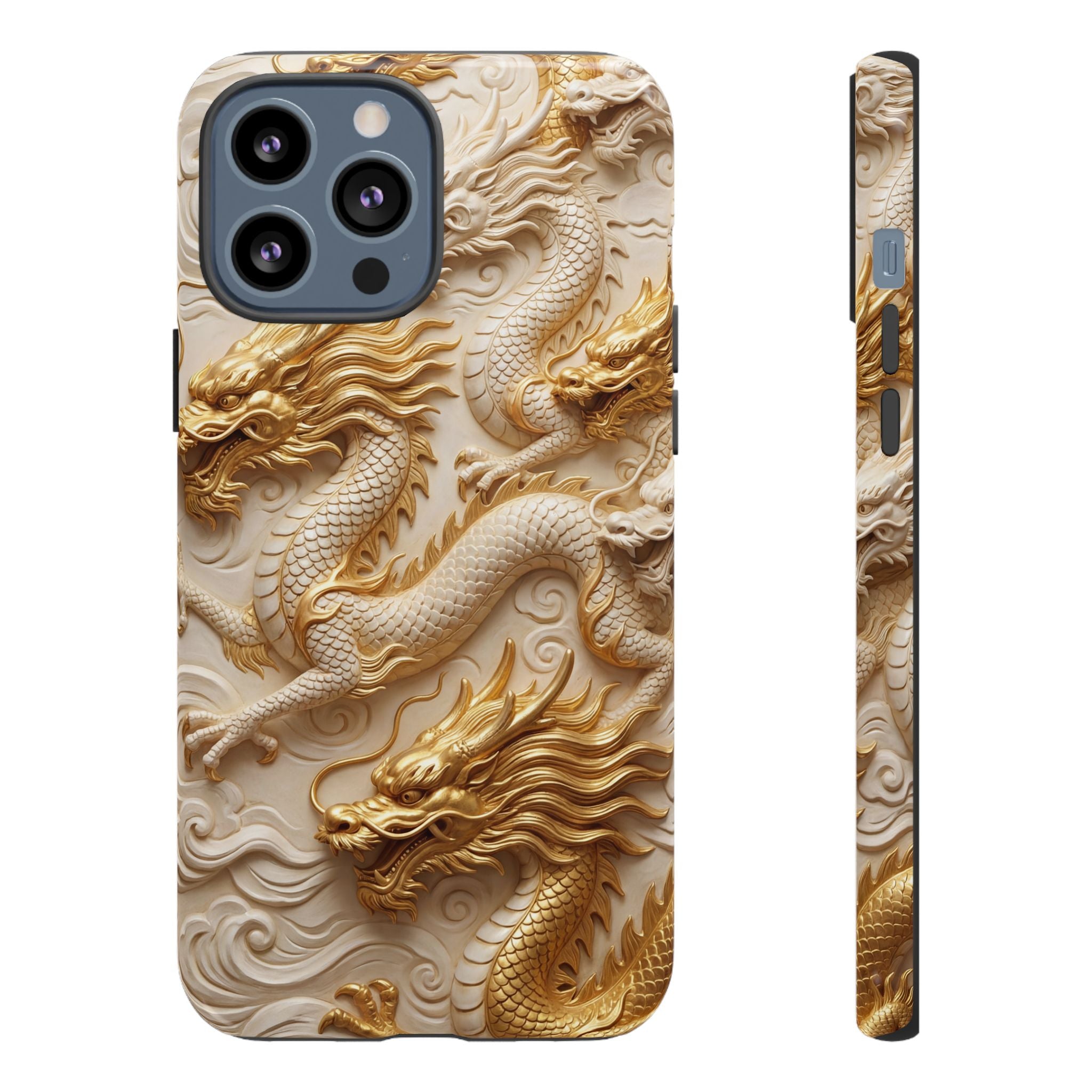 Dragon Relief iPhone Case — Gold Carved Dragon Protective Cover
