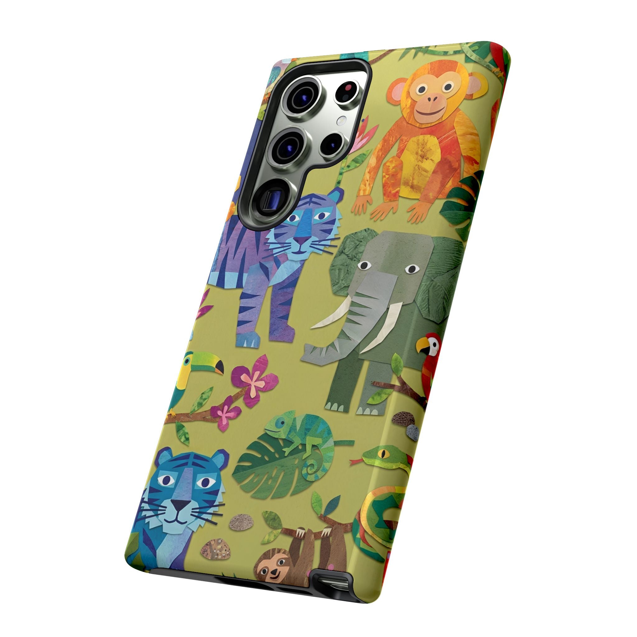 Jungle Animals Tough Samsung Galaxy Phone Case | Colorful Tiger, Elephant & Monkey Protective Cover