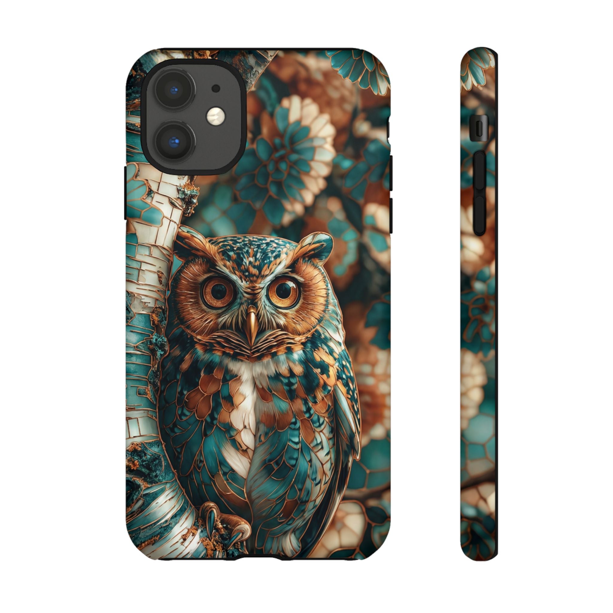Owl Forest Tough iPhone Case | Teal & Brown Rustic Wildlife Protective Cover