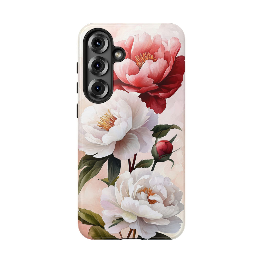 Custodia per Samsung Galaxy con motivo floreale Peony | Rosa bianca vintage