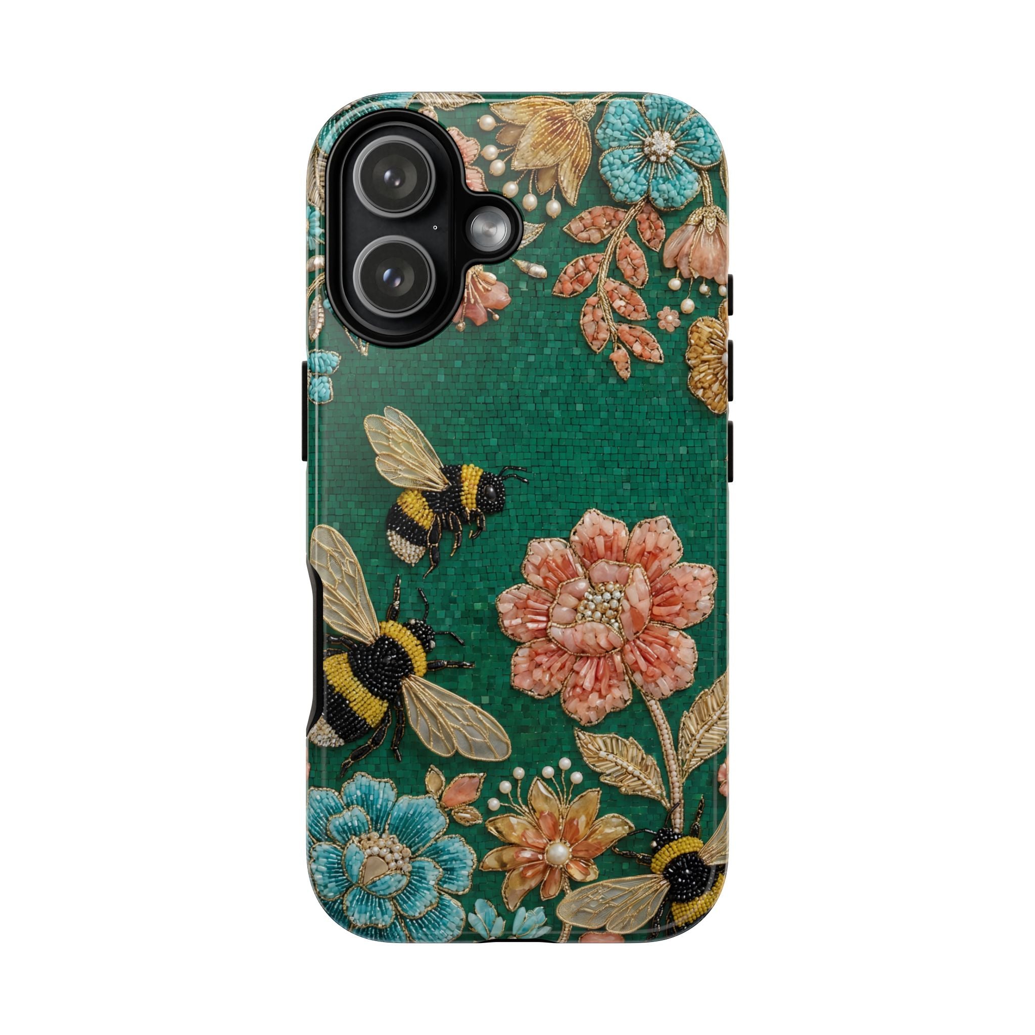 Floral Bumblebee Tough iPhone Case | Protective Botanical Phone Cover