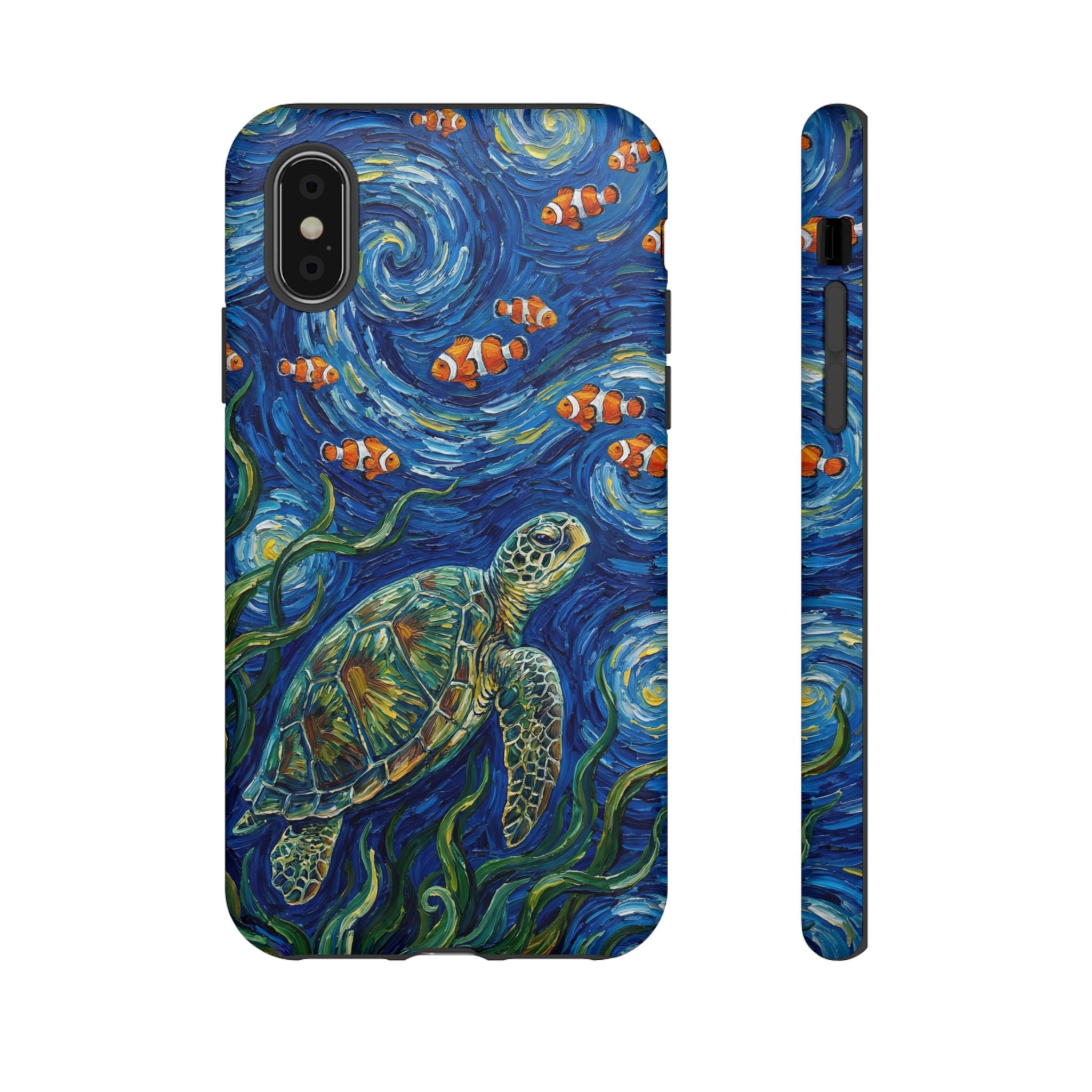 Sea Turtle & Clownfish Tough iPhone Case | Van Gogh Style Ocean Art