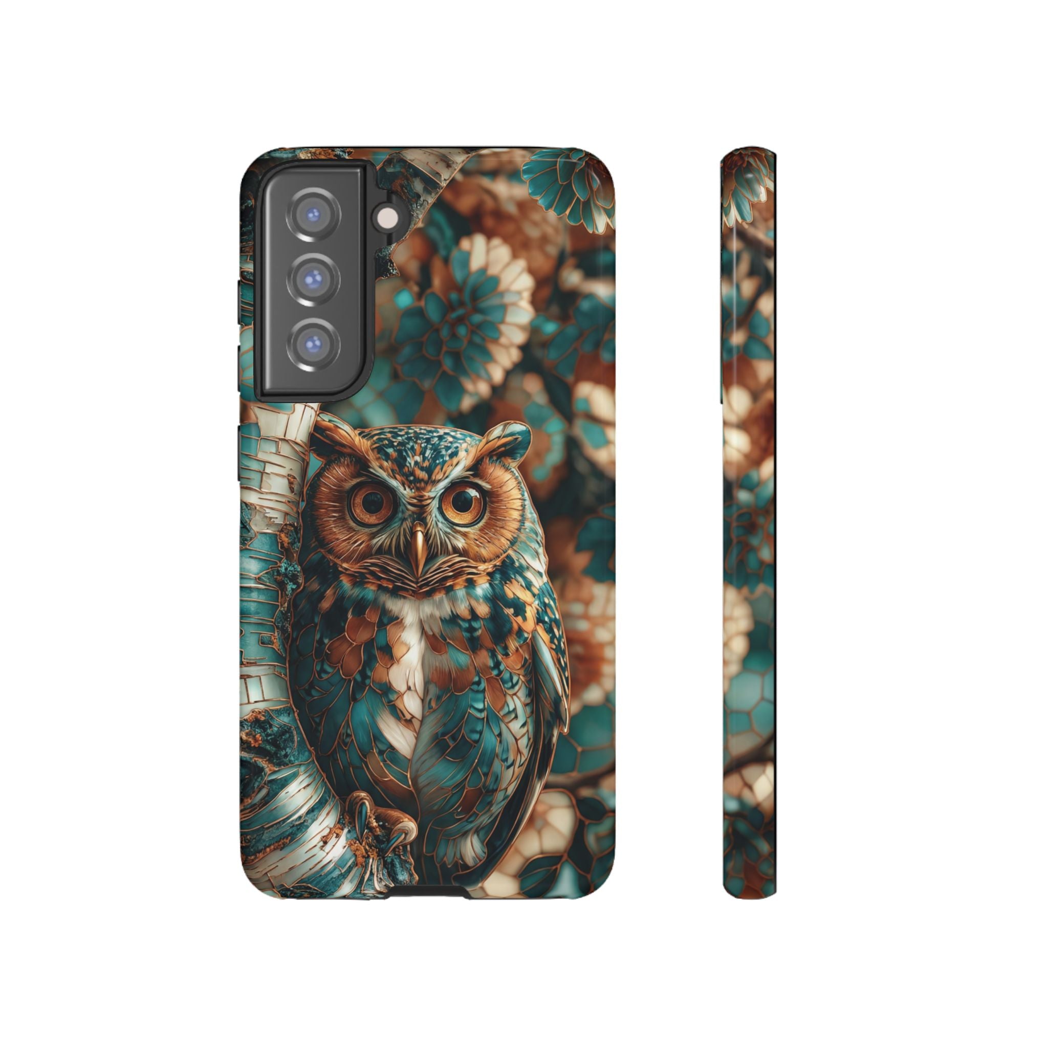 Owl Forest Tough Samsung Galaxy Case | Teal & Brown Rustic Wildlife Protective Cover