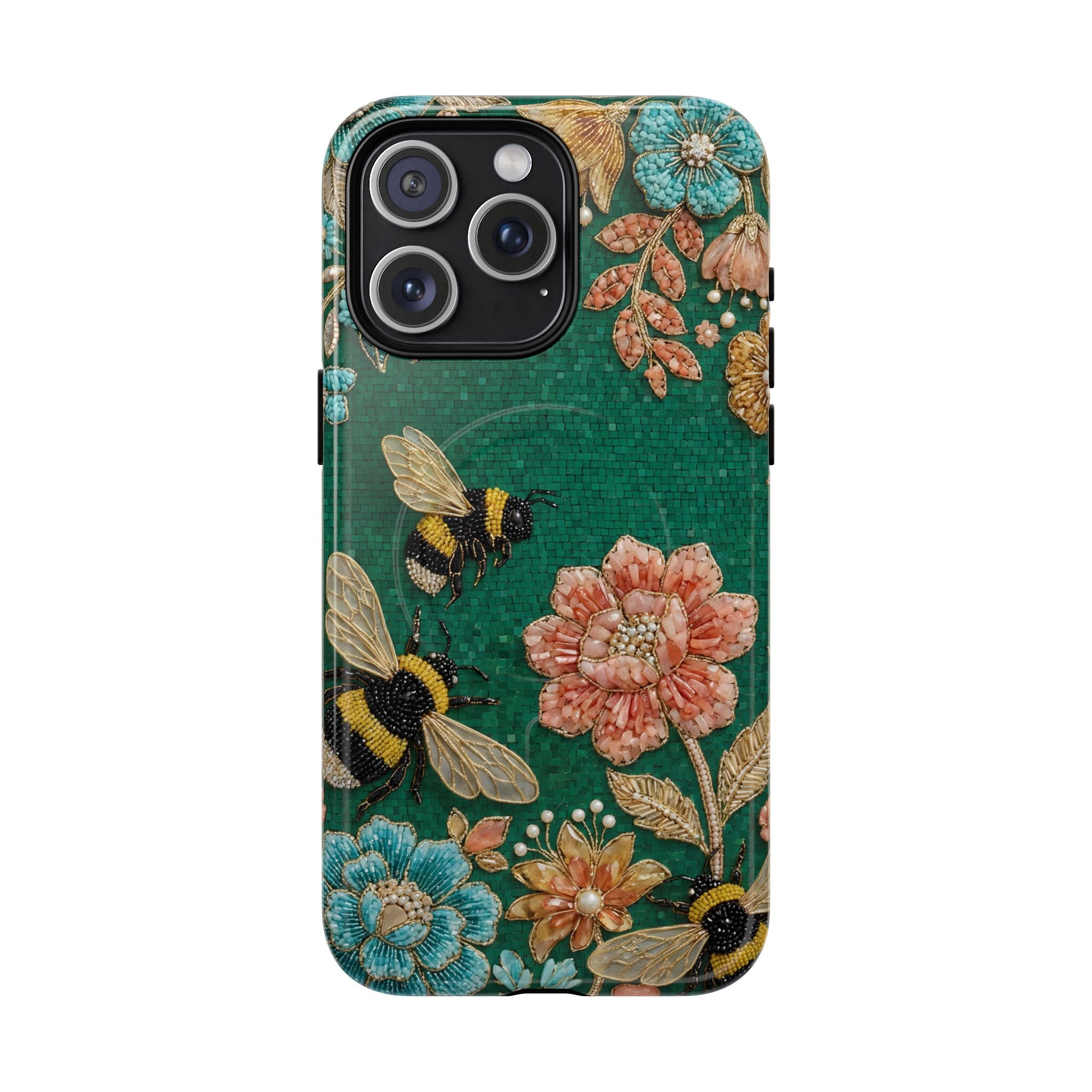 Floral Bumblebee Tough MagSafe iPhone Case | Protective Botanical Phone Cover