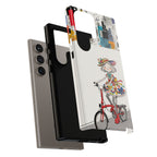 Whimsical Girl on Brompton Bicycle Urban Illustration Samsung Galaxy Phone Case