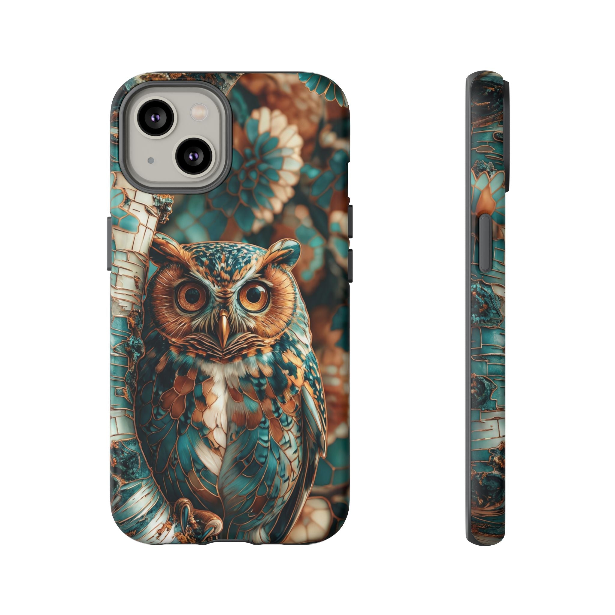 Owl Forest Tough iPhone Case | Teal & Brown Rustic Wildlife Protective Cover