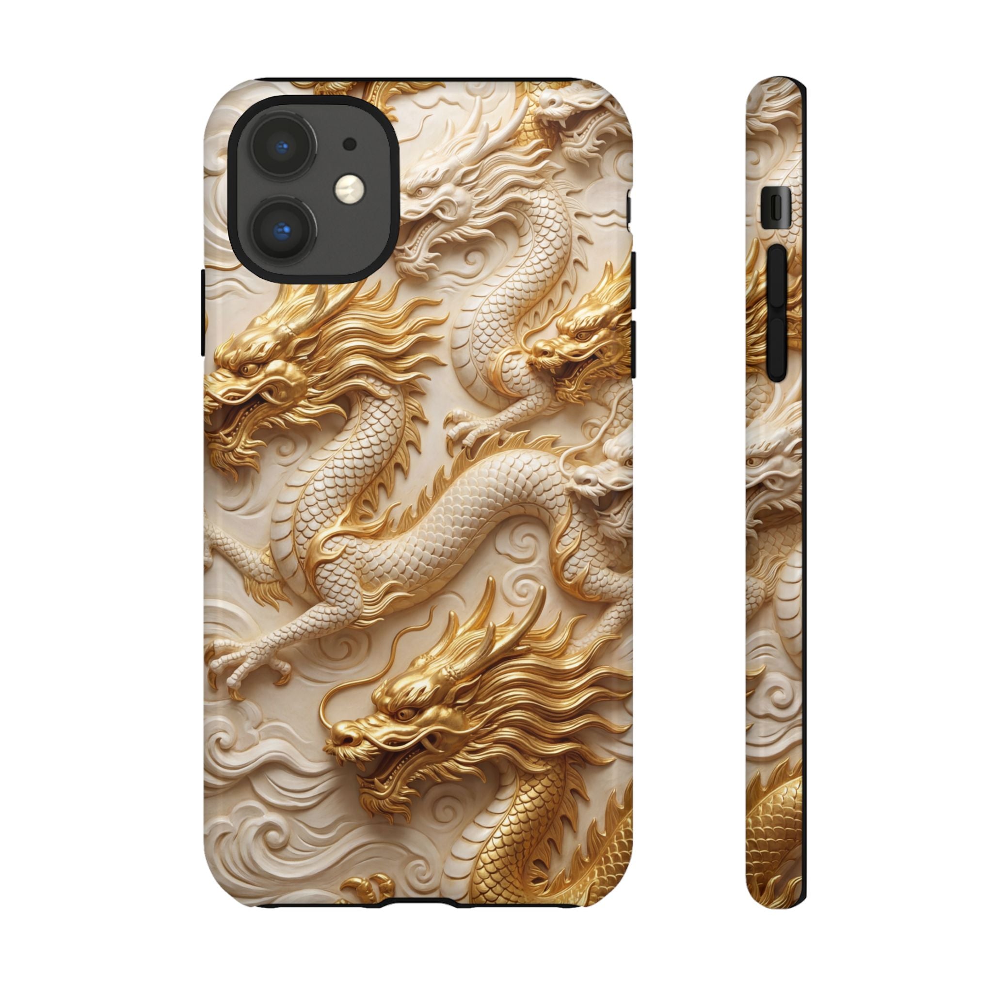 Dragon Relief iPhone Case — Gold Carved Dragon Protective Cover