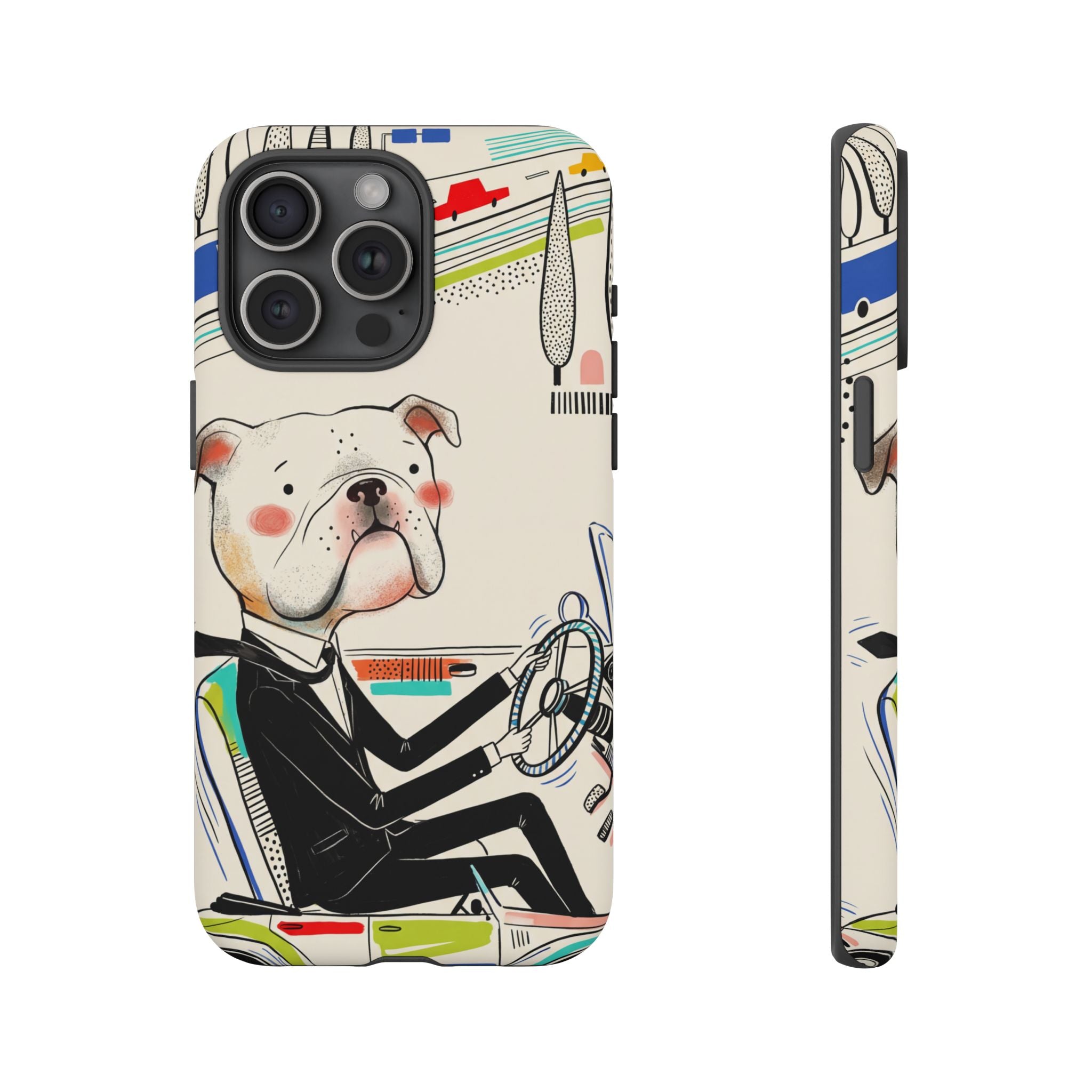 Bulldog Driver iPhone Case | Cute Retro Dog Illustration