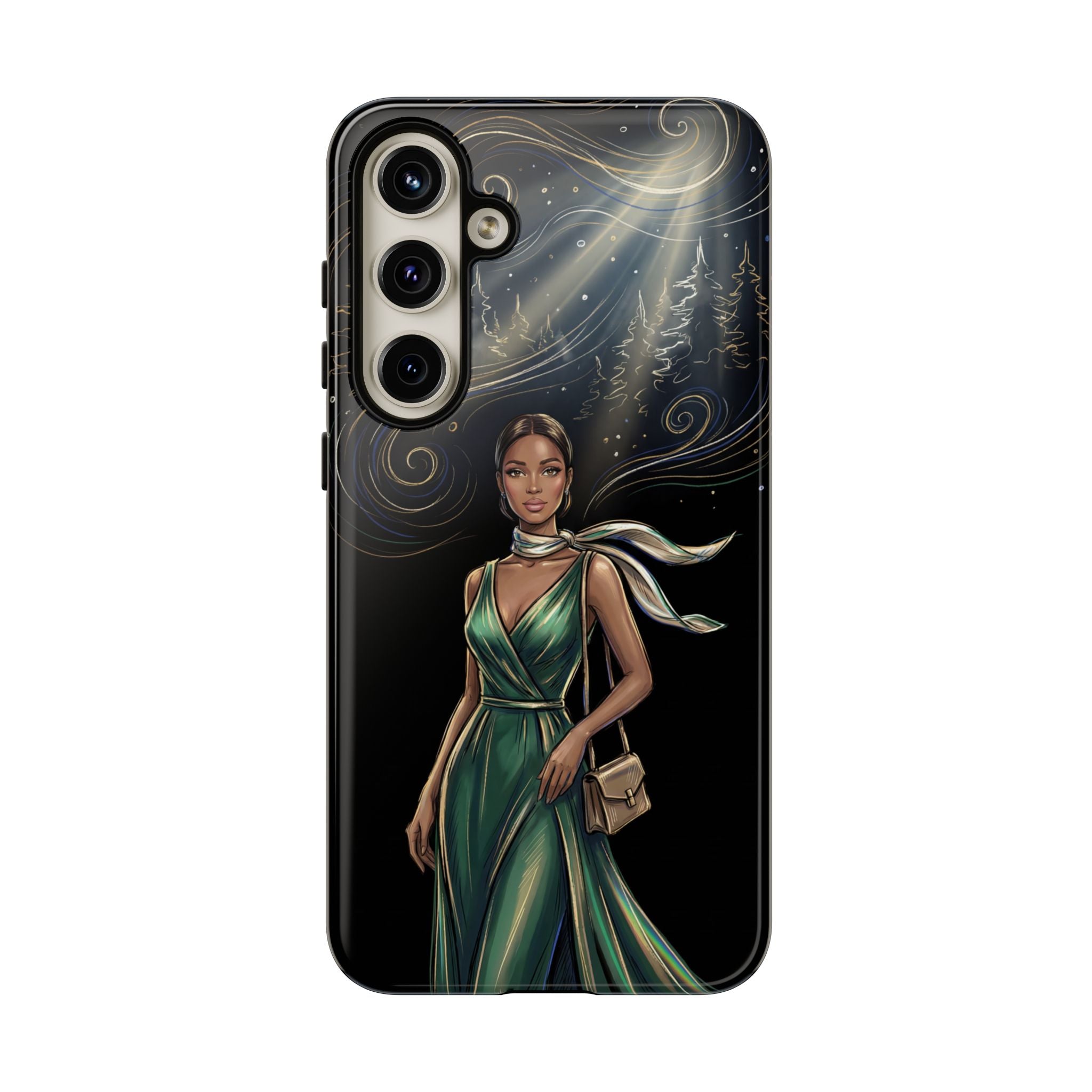 Elegant Woman in Green Dress Art Protective Tough Samsung Galaxy Phone Case