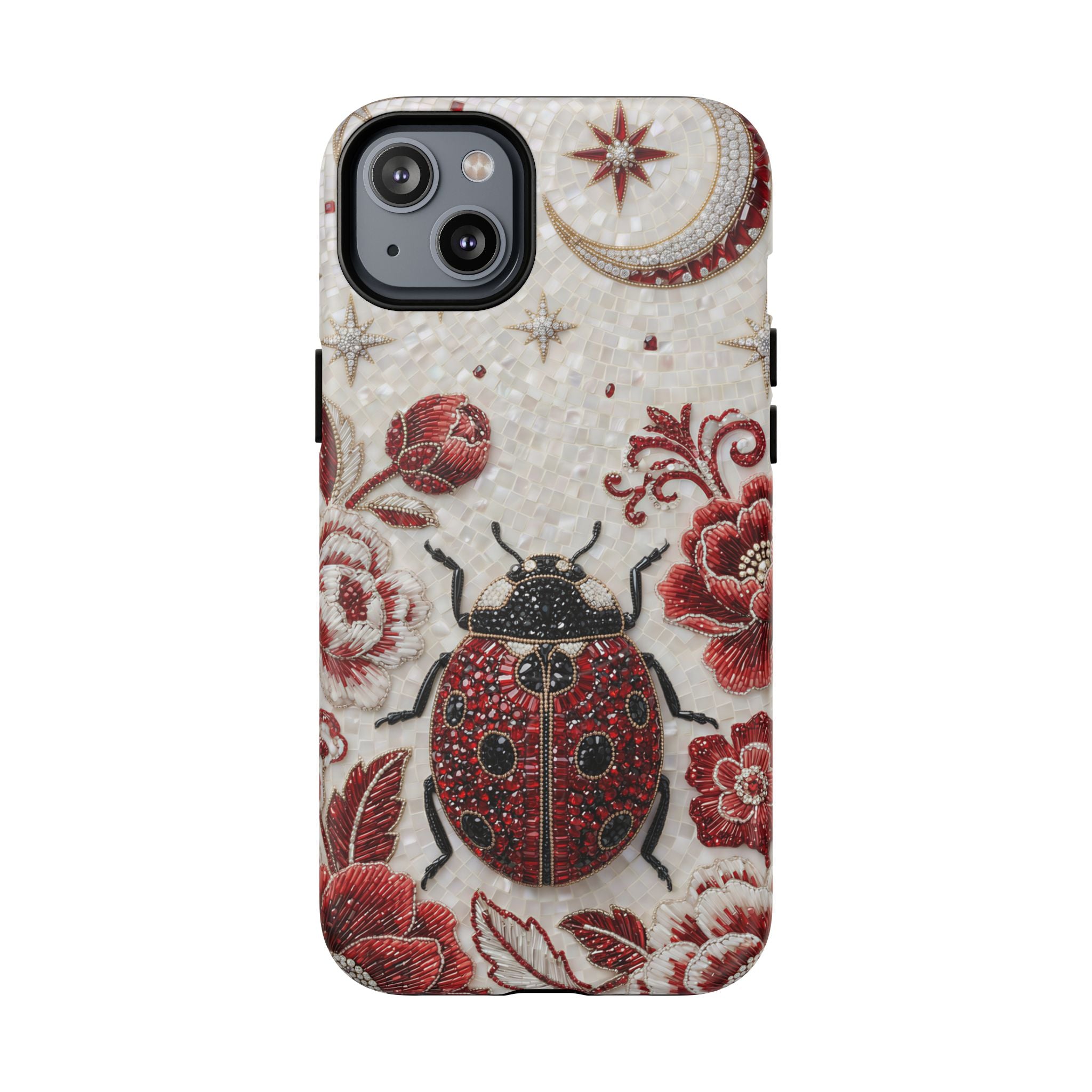Ladybug Floral MagSafe iPhone Case | Vintage Red Beetle Protective Tough Case