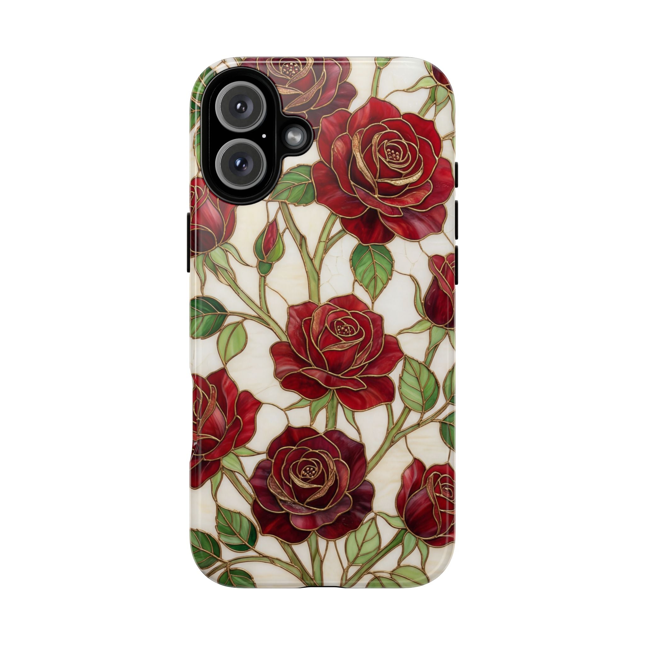 Red Rose Pattern Tough iPhone Case — Vintage Floral iPhone Protection