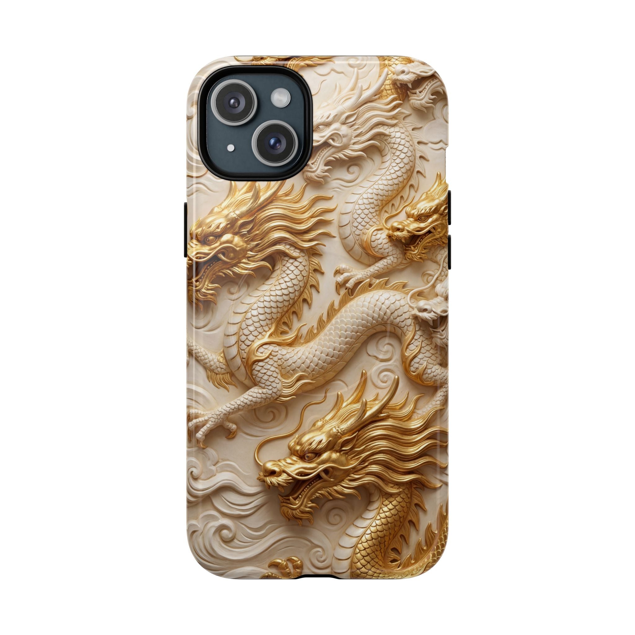 Dragon Relief Tough MagSafe Phone Case — Gold Carved Dragon Design