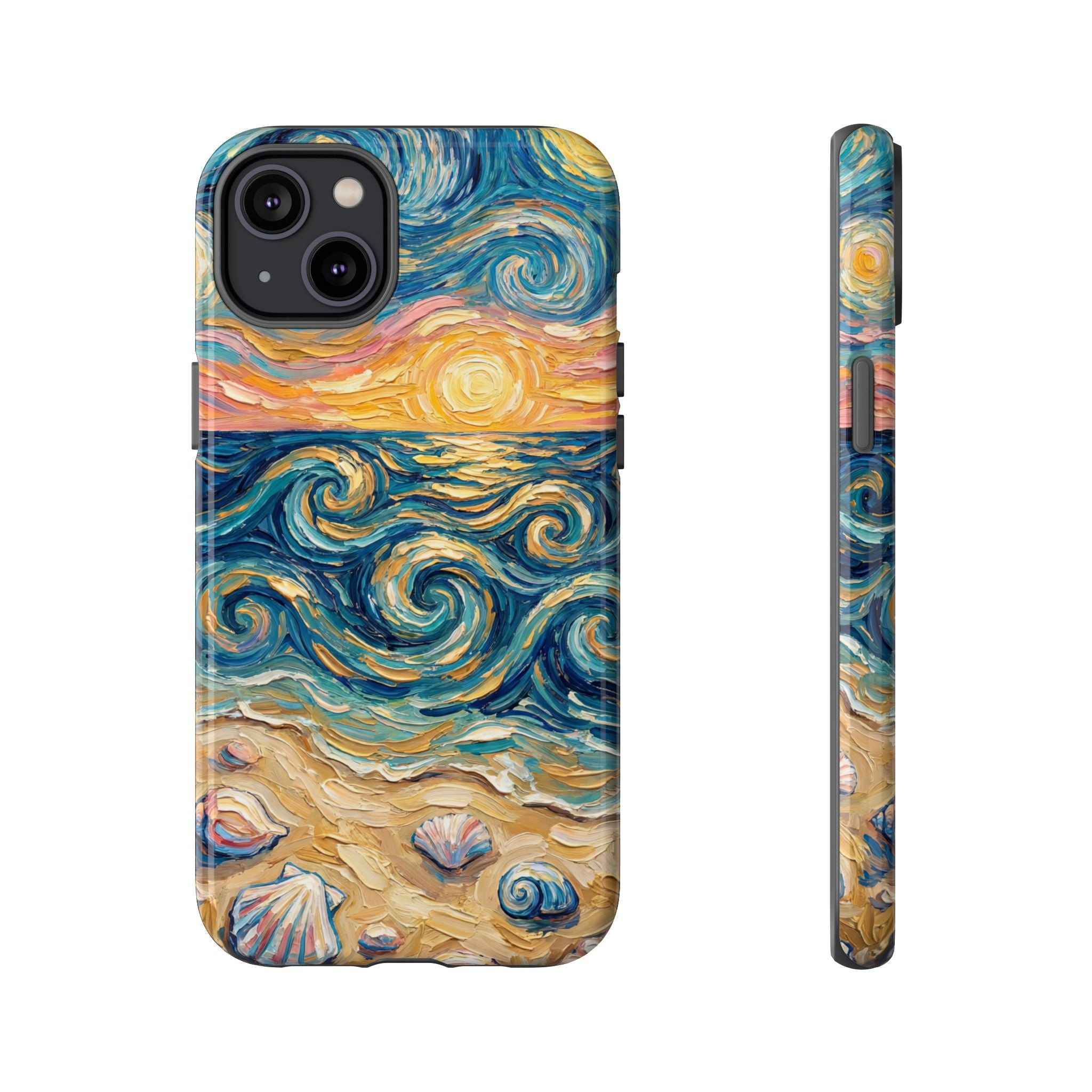 Sea Sunset iPhone Case — Van Gogh‑Style Beach Waves with Shells