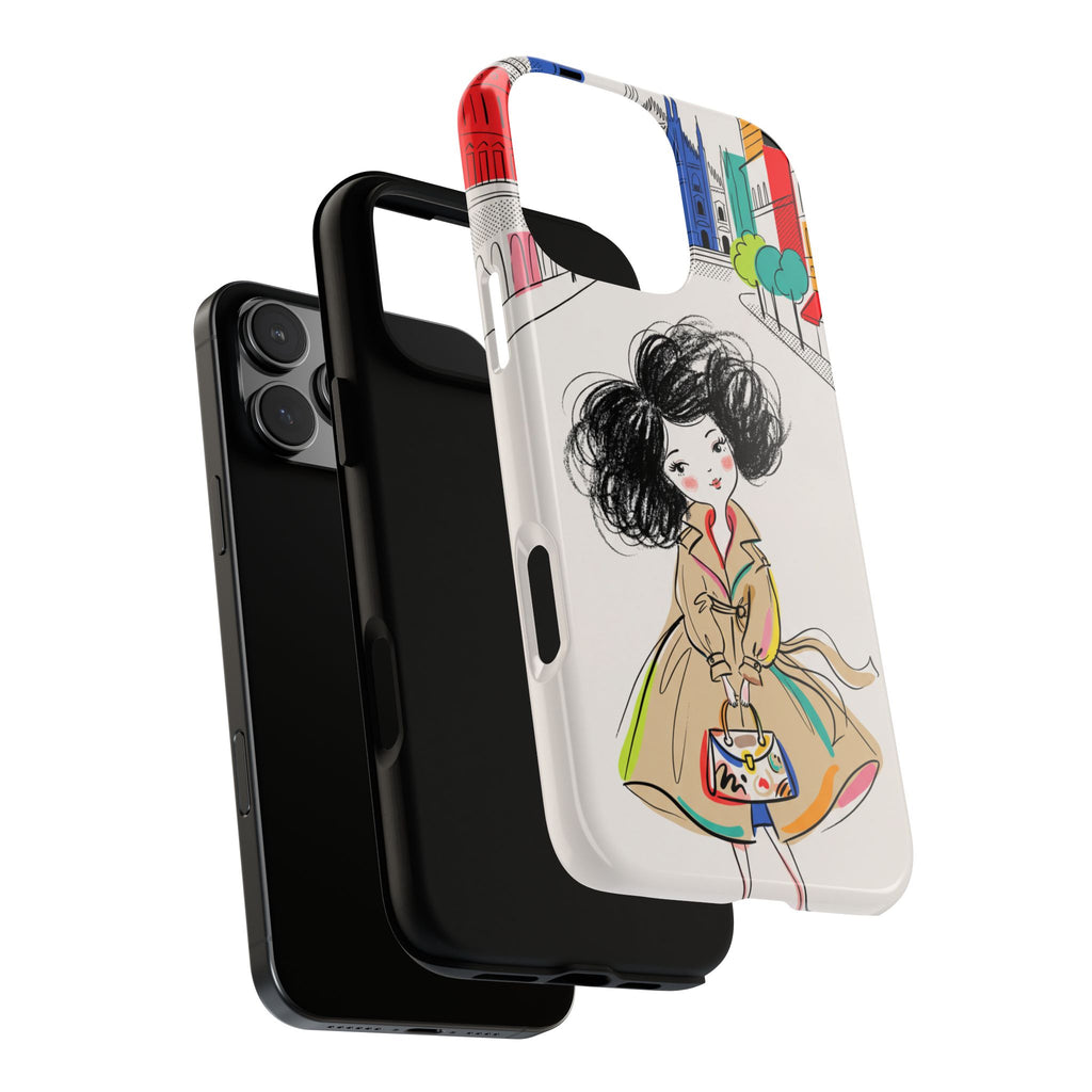 Illustrated Trench Coat Fashion Chic City Girl iPhone Case