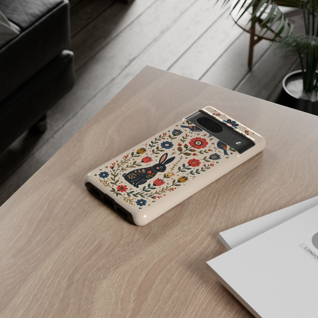 Floral Folk Art Bunny Tough Google Pixel Phone Case