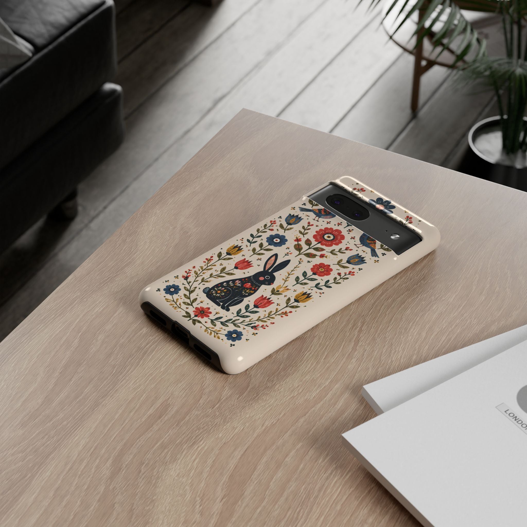 Floral Folk Art Bunny Tough Google Pixel Phone Case