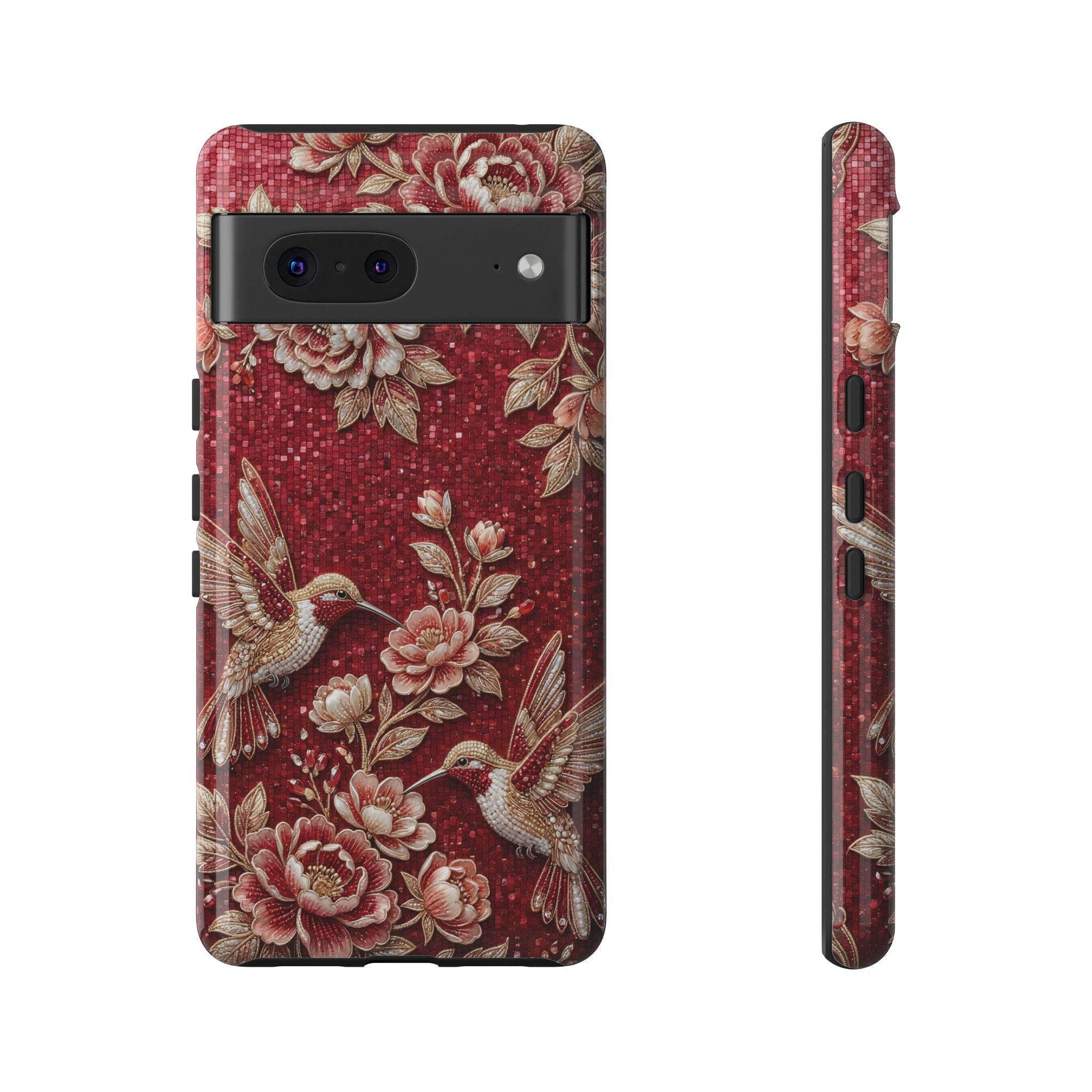 Floral Hummingbird Tough Case | Vintage Red Google Pixel Phone Case