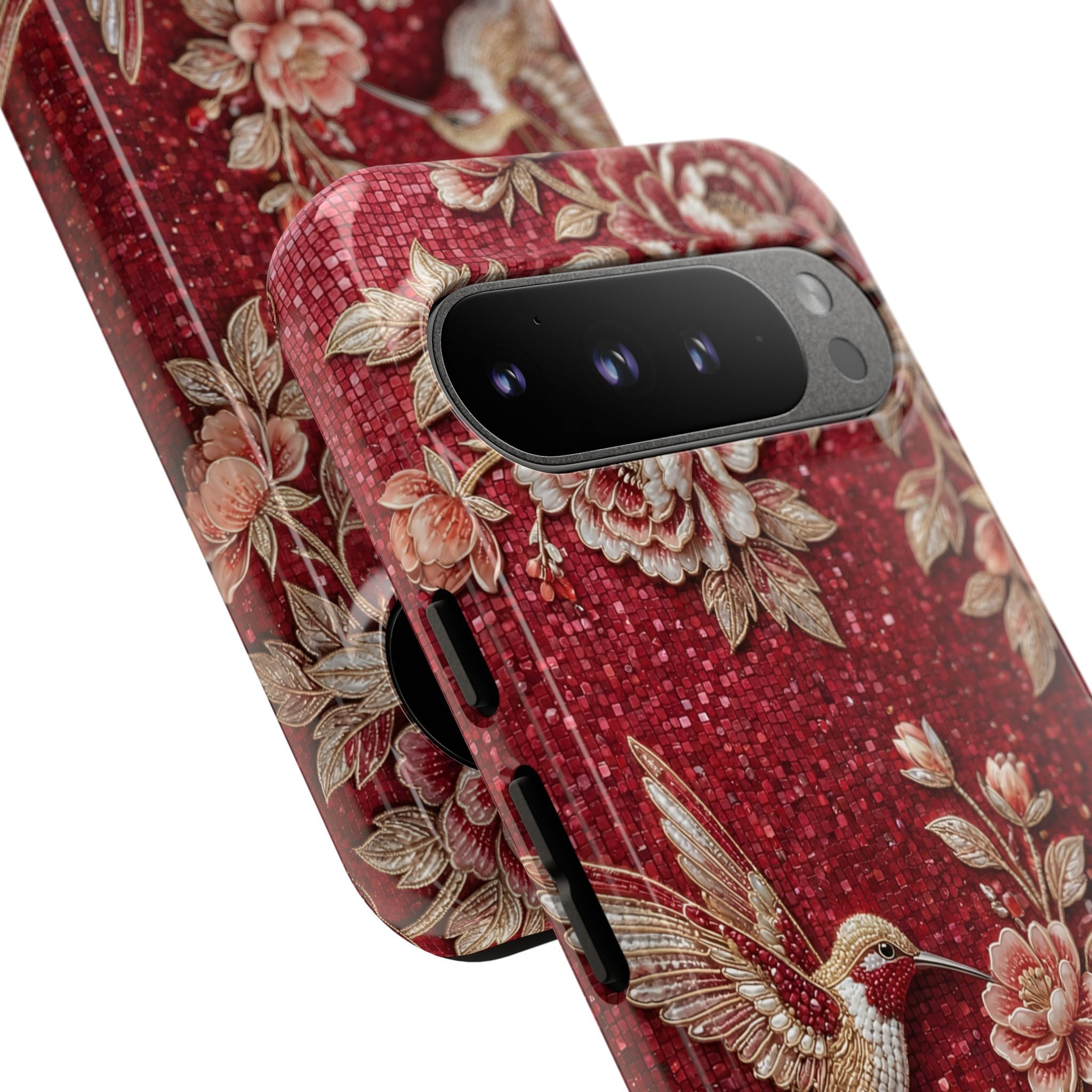 Floral Hummingbird Tough Case | Vintage Red Google Pixel Phone Case