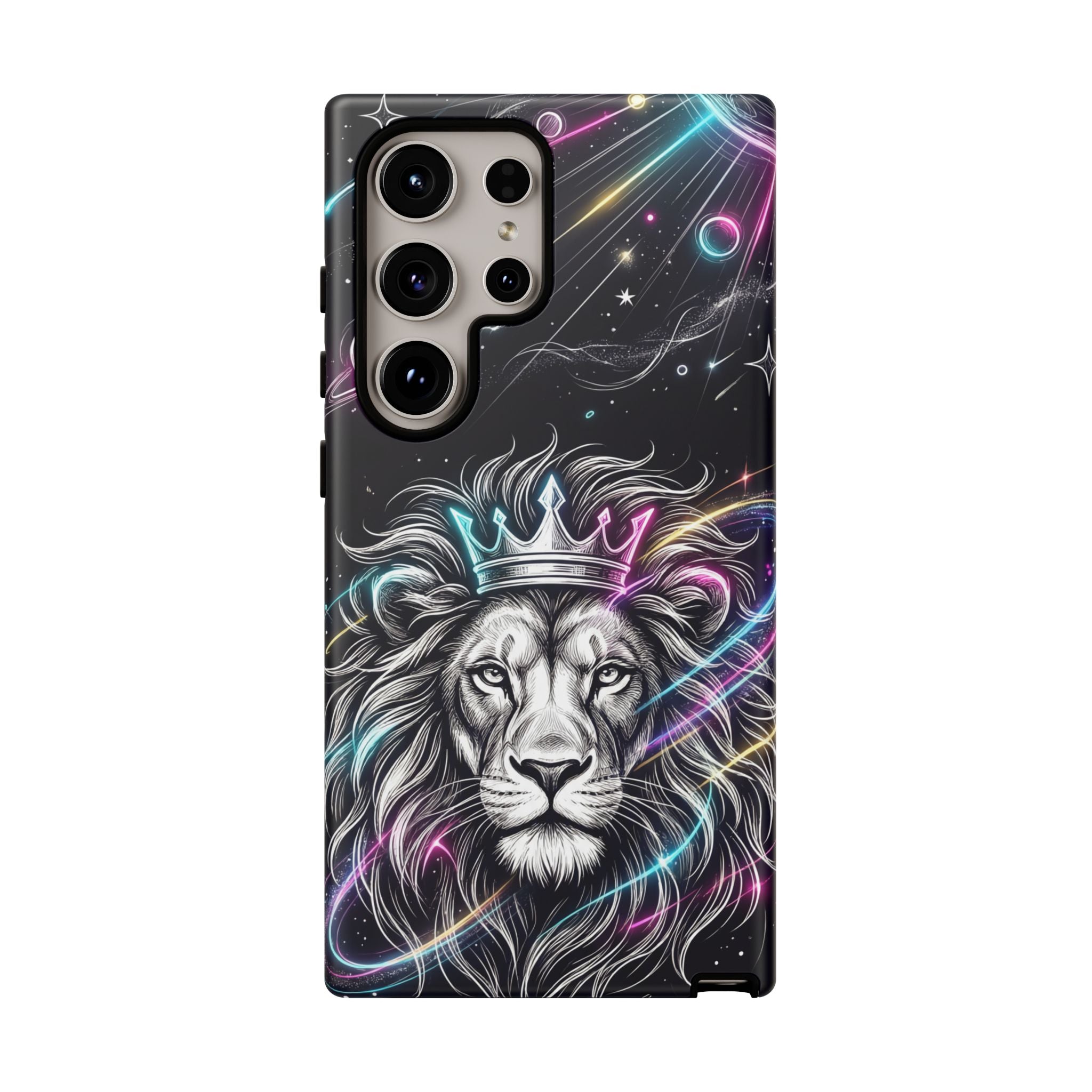 Galaxy Lion Samsung Galaxy Phone Case | Neon Crowned Lion Protective Case