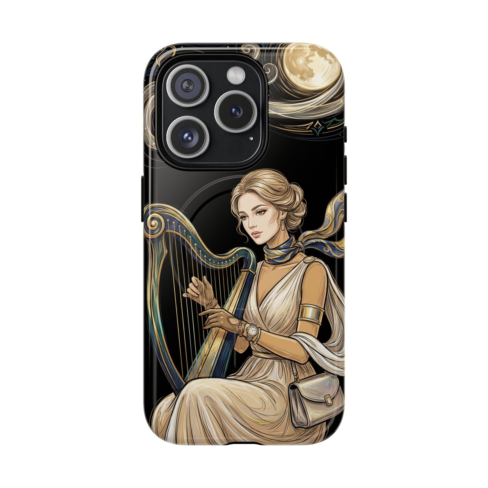 Moonlit Harp MagSafe iPhone Case | Vintage Goddess Musician Art