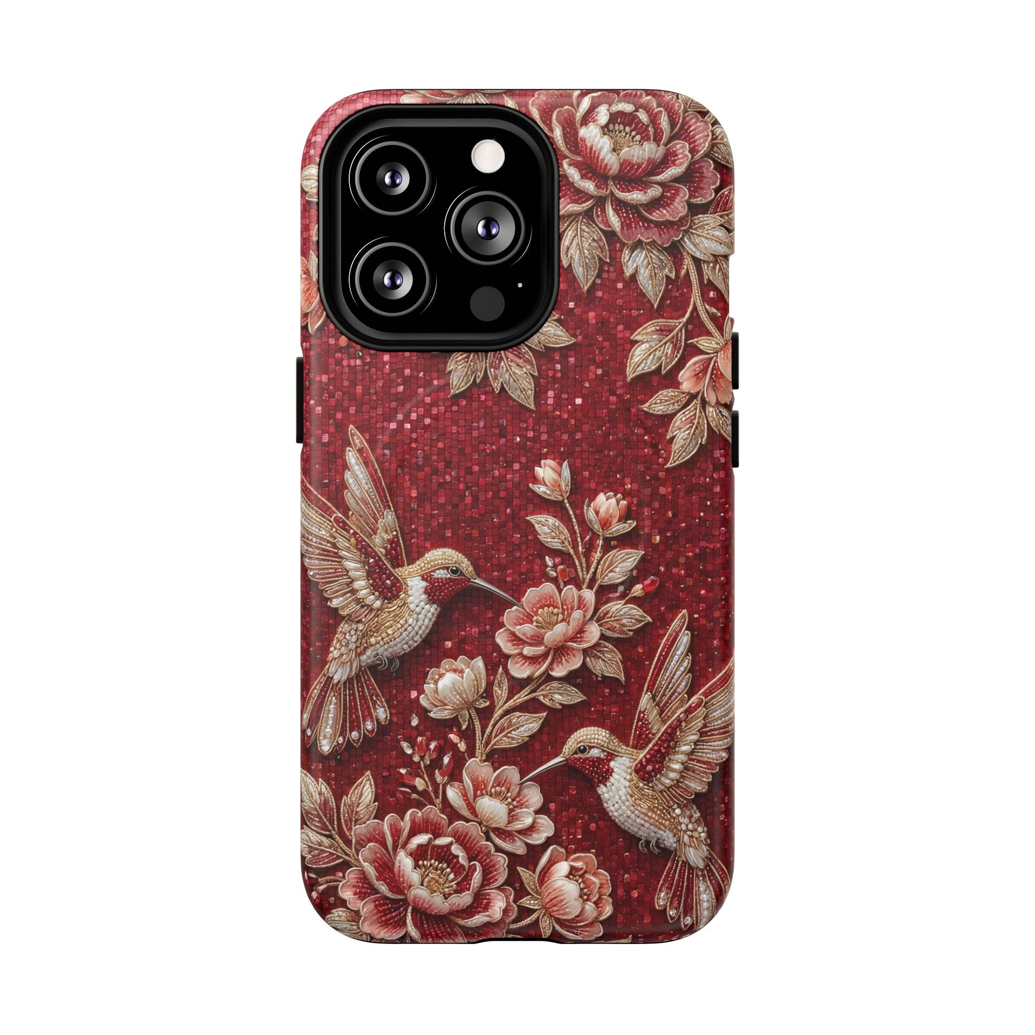 Floral Hummingbird Tough Case | Vintage Red MagSafe iPhone Case