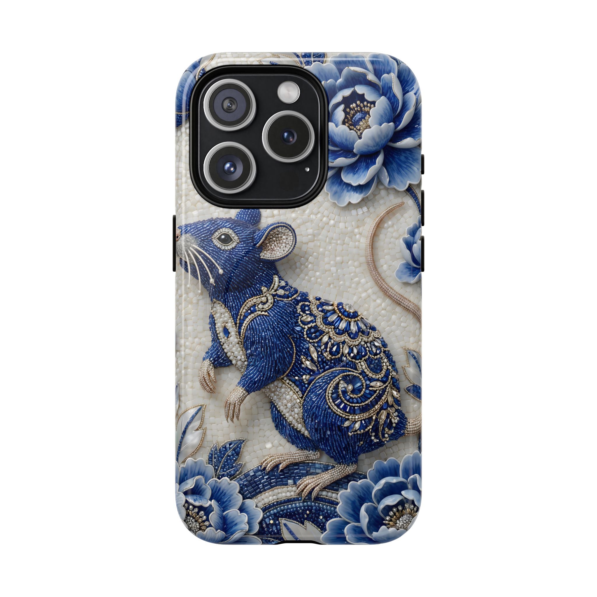 Asian Zodiac Rat MagSafe iPhone Case | Blue & White Porcelain Art Slim Protective iPhone Case | Year of the Rat Gift
