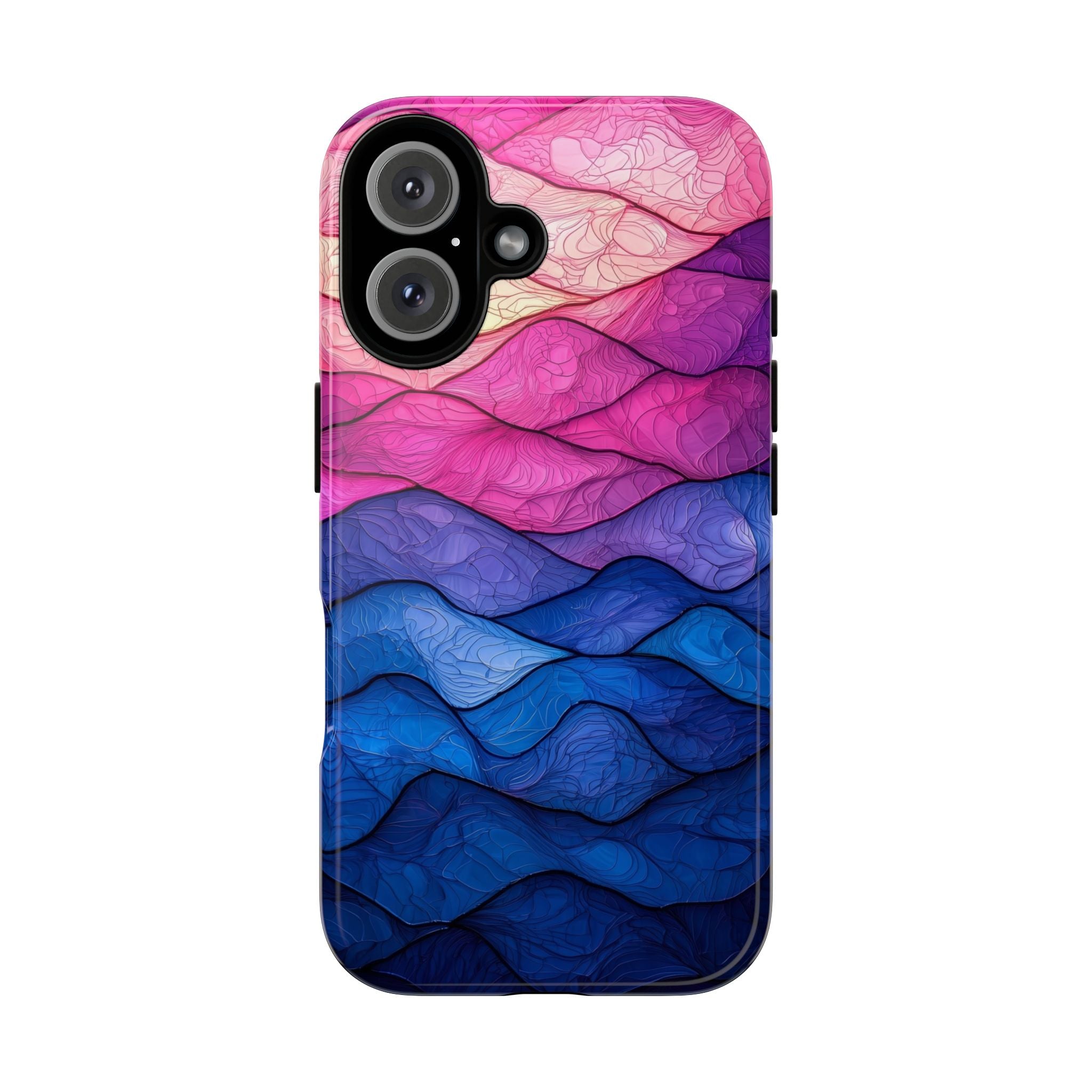 Abstract Ocean Waves iPhone Case — Pink & Blue Gradient Tough Case