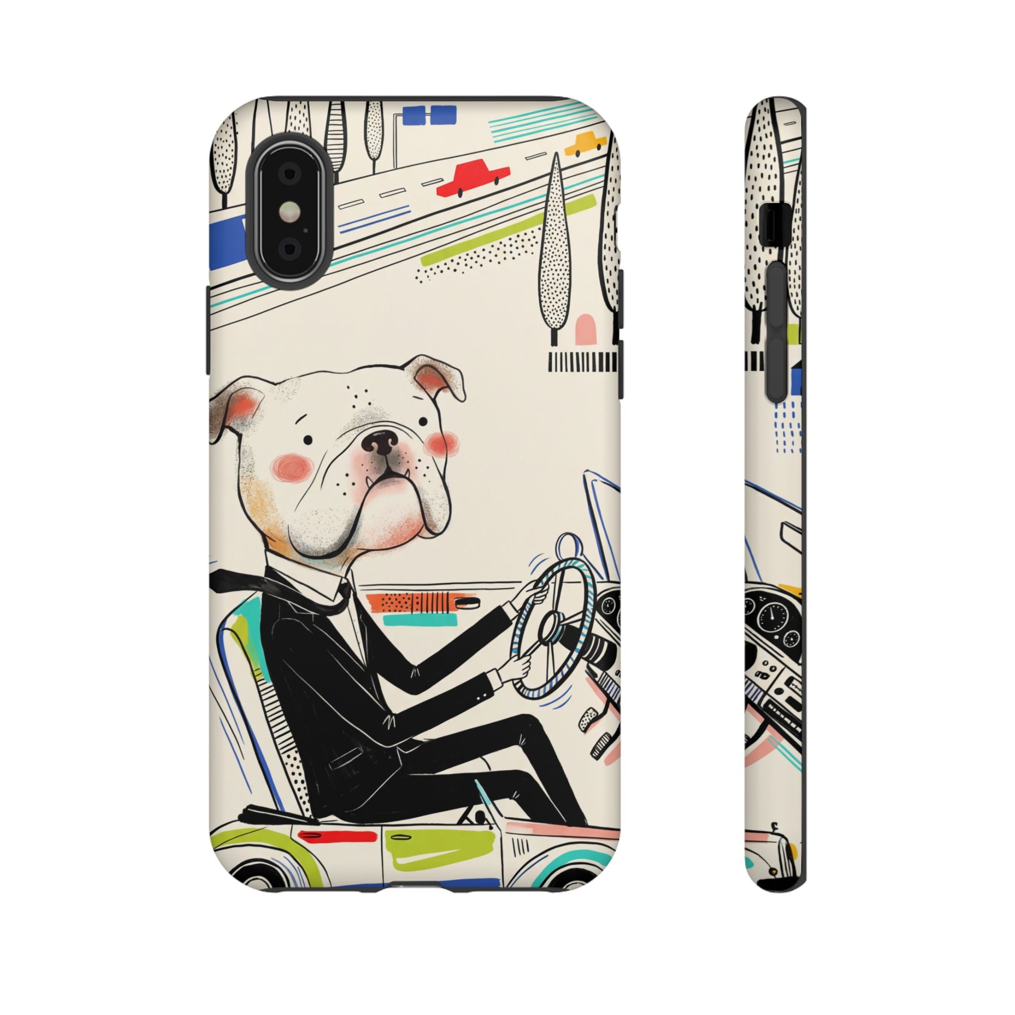 Bulldog Driver iPhone Case | Cute Retro Dog Illustration