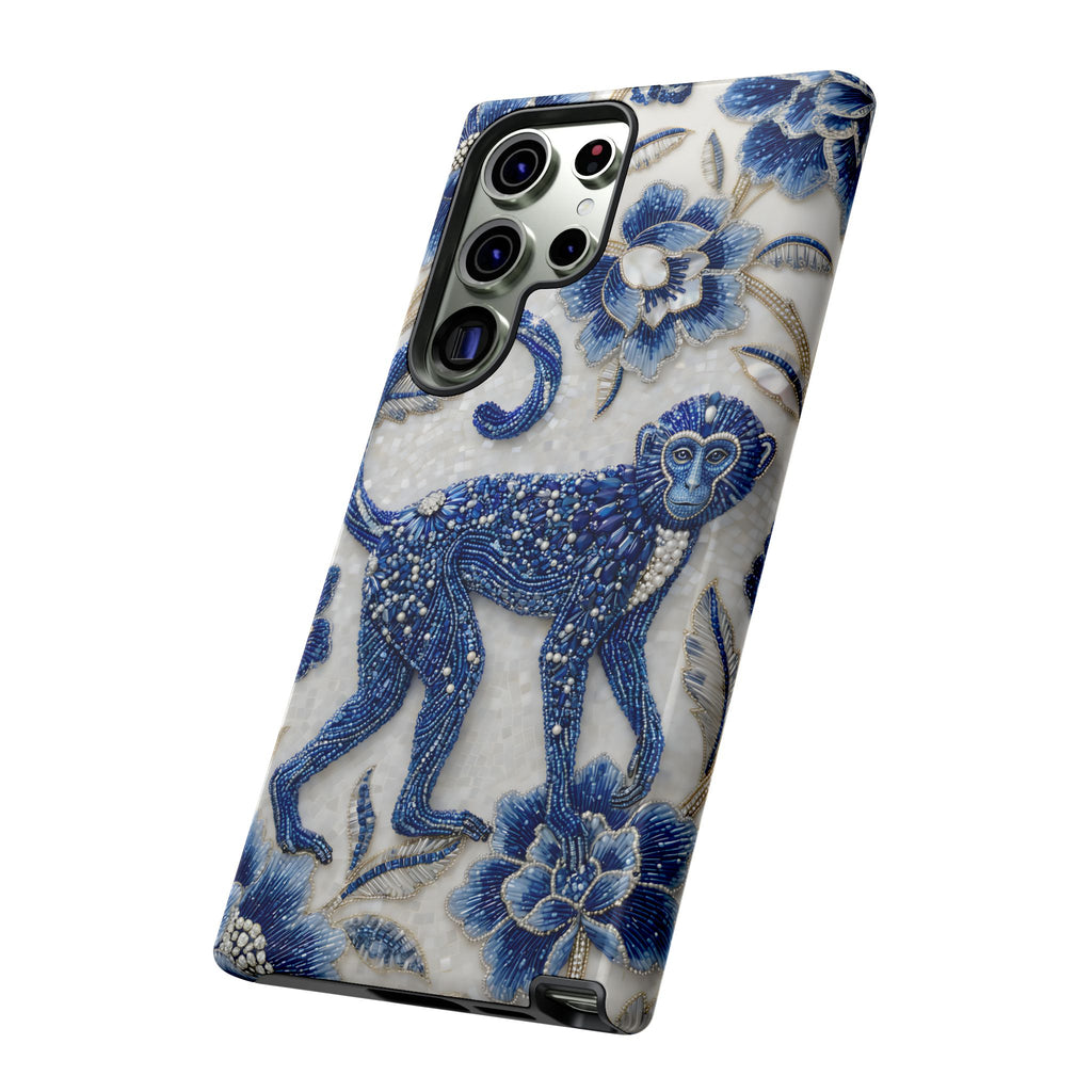 Cover per Samsung Galaxy Scimmia Zodiaco Cinese | Custodia protettiva Arte Porcellana Blu e Bianca | Regalo Anno della Scimmia