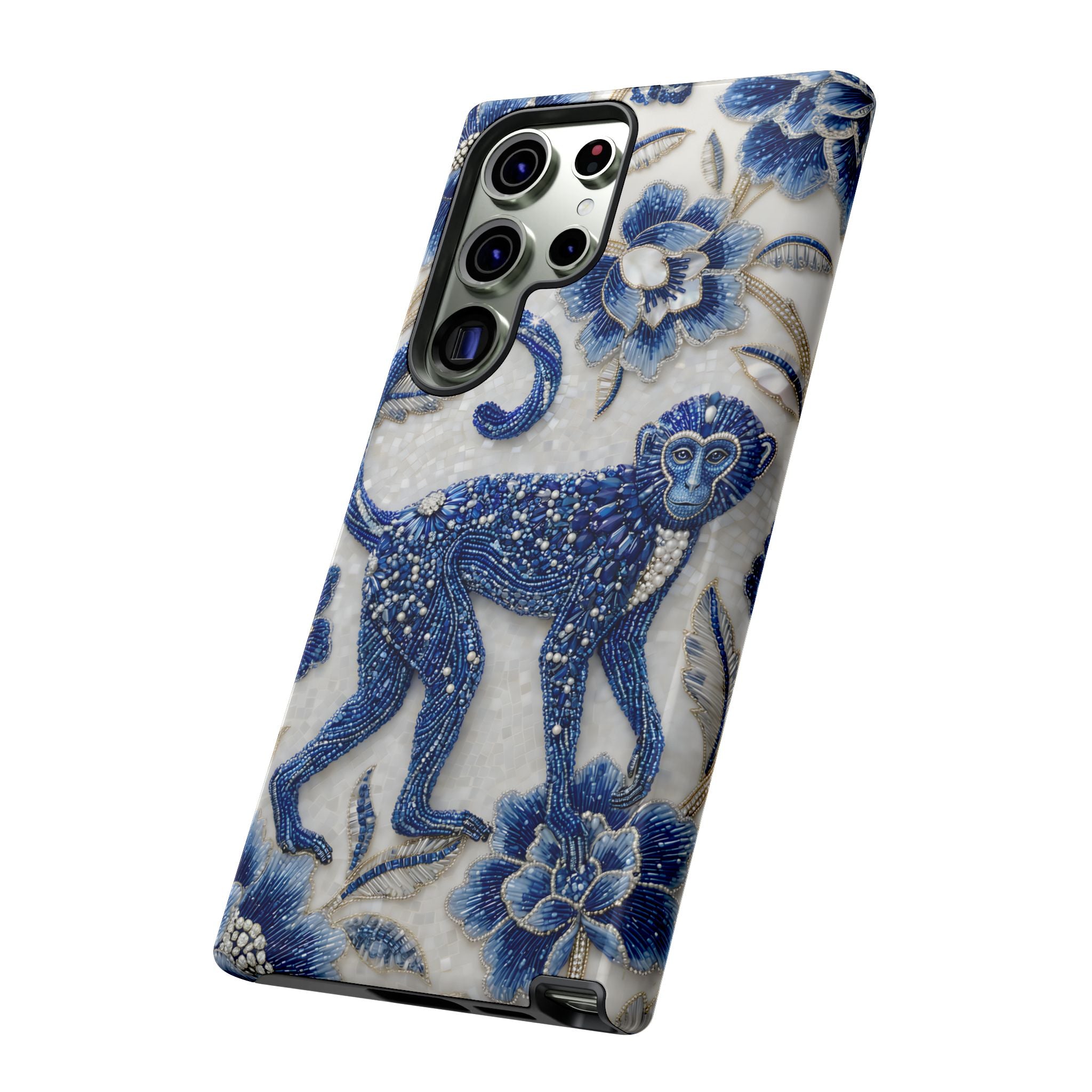 Cover per Samsung Galaxy Scimmia Zodiaco Cinese | Custodia protettiva Arte Porcellana Blu e Bianca | Regalo Anno della Scimmia