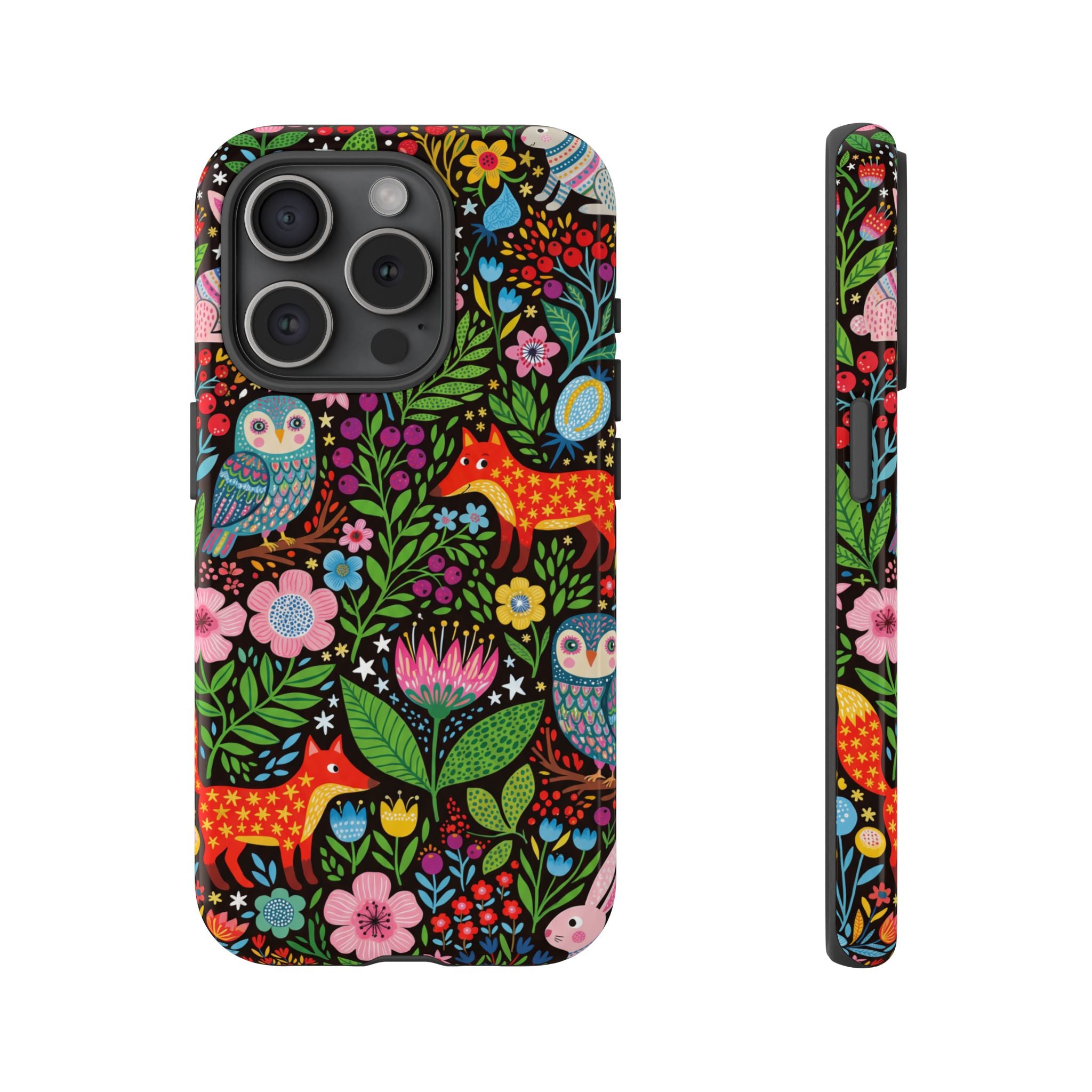 Floral Woodland iPhone Case | Colourful Fox & Owl Protective Cover