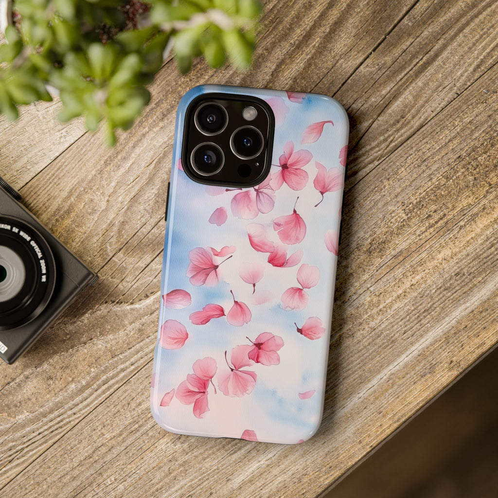 Floral Petal Tough iPhone Case | Pink Falling Blossoms