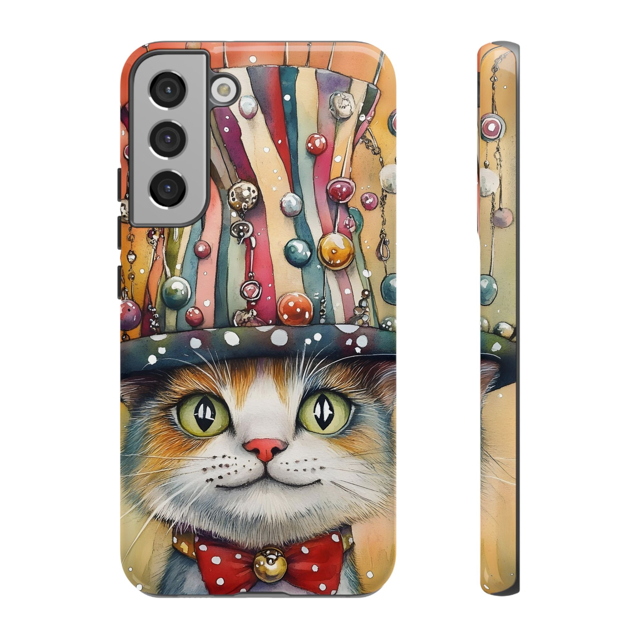 Cat in Colourful Top Hat Samsung Galaxy Case — Whimsical Cat Art iPhone Case