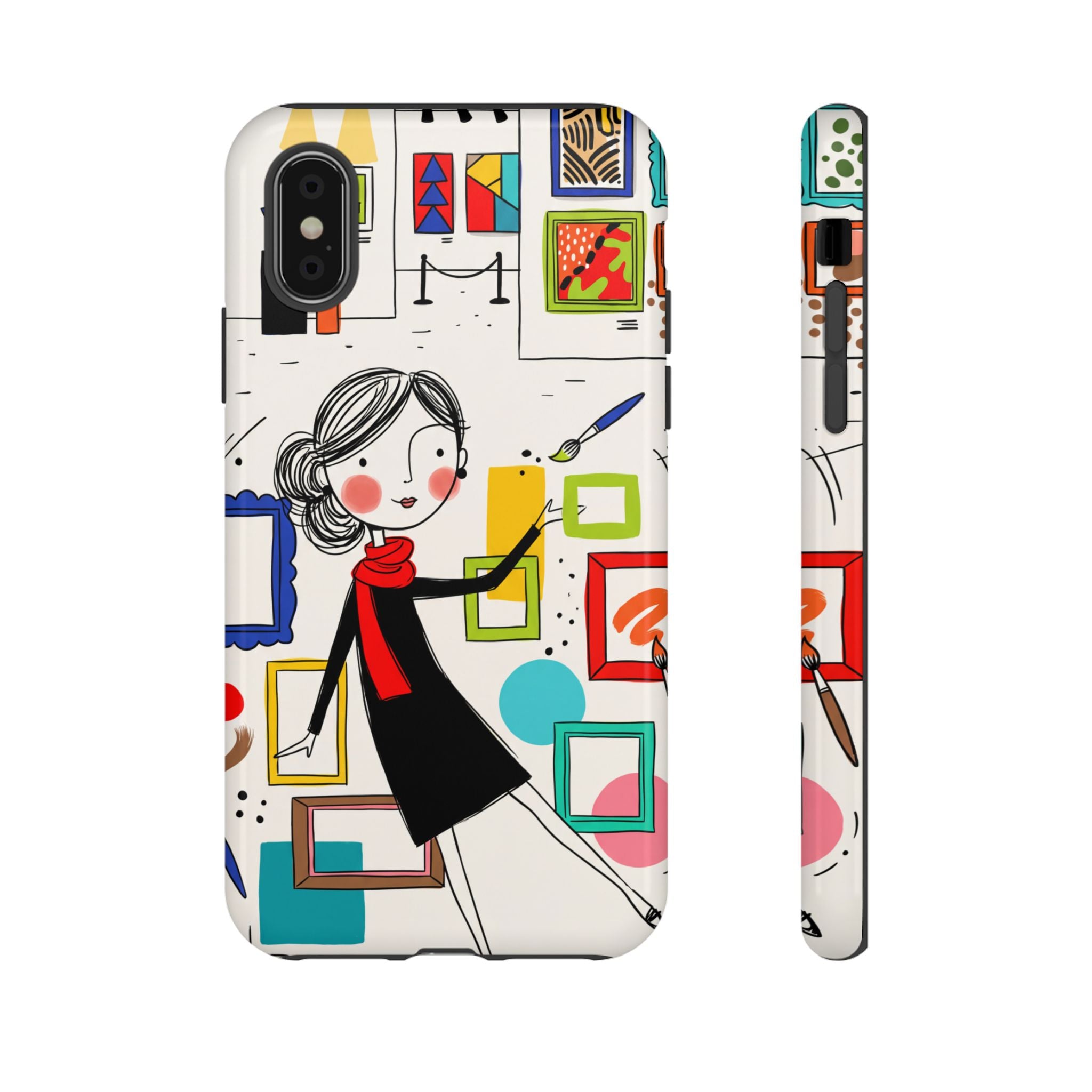 Art Gallery Illustration iPhone Case | Cute Woman with Frames Design
