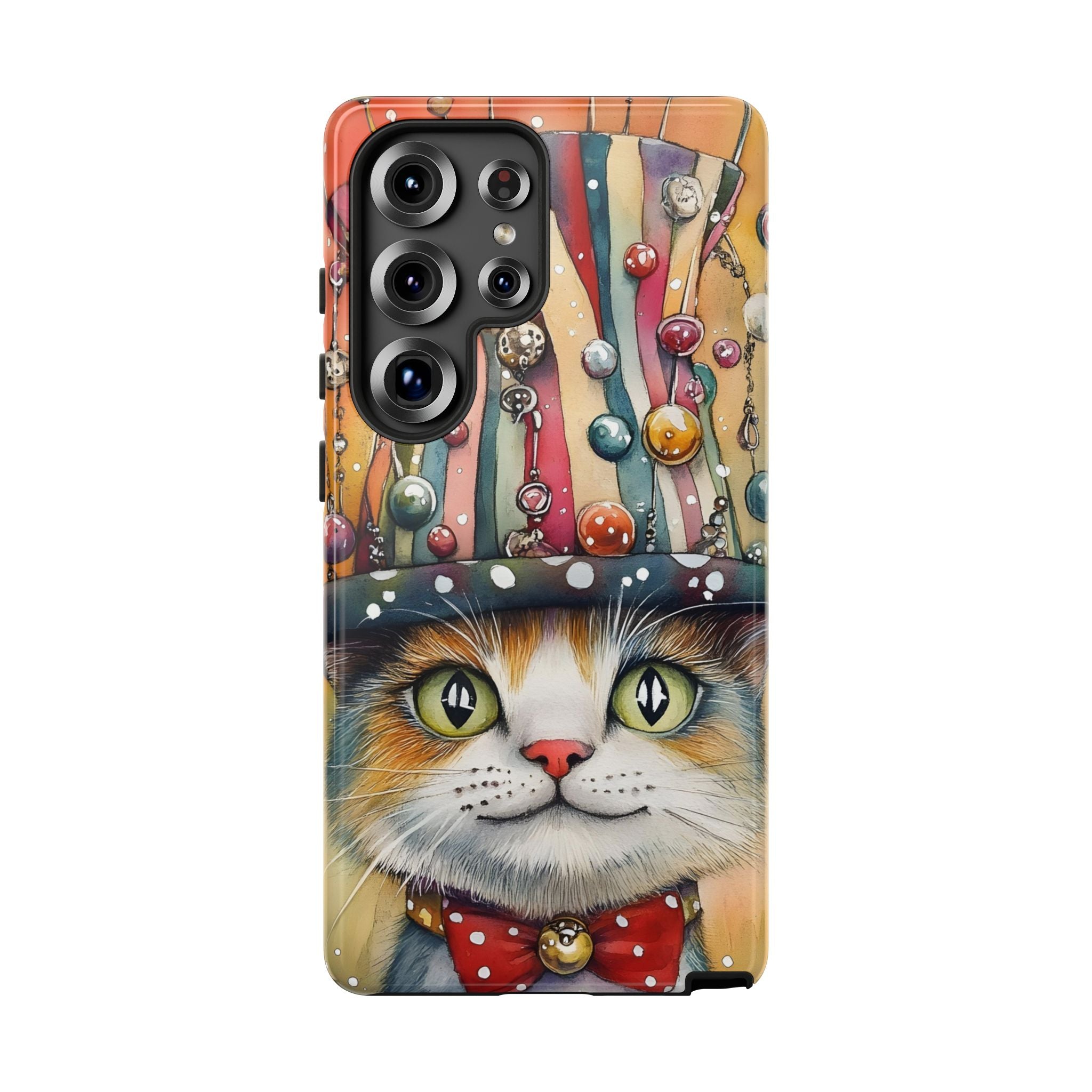 Cat in Colourful Top Hat Samsung Galaxy Case — Whimsical Cat Art iPhone Case