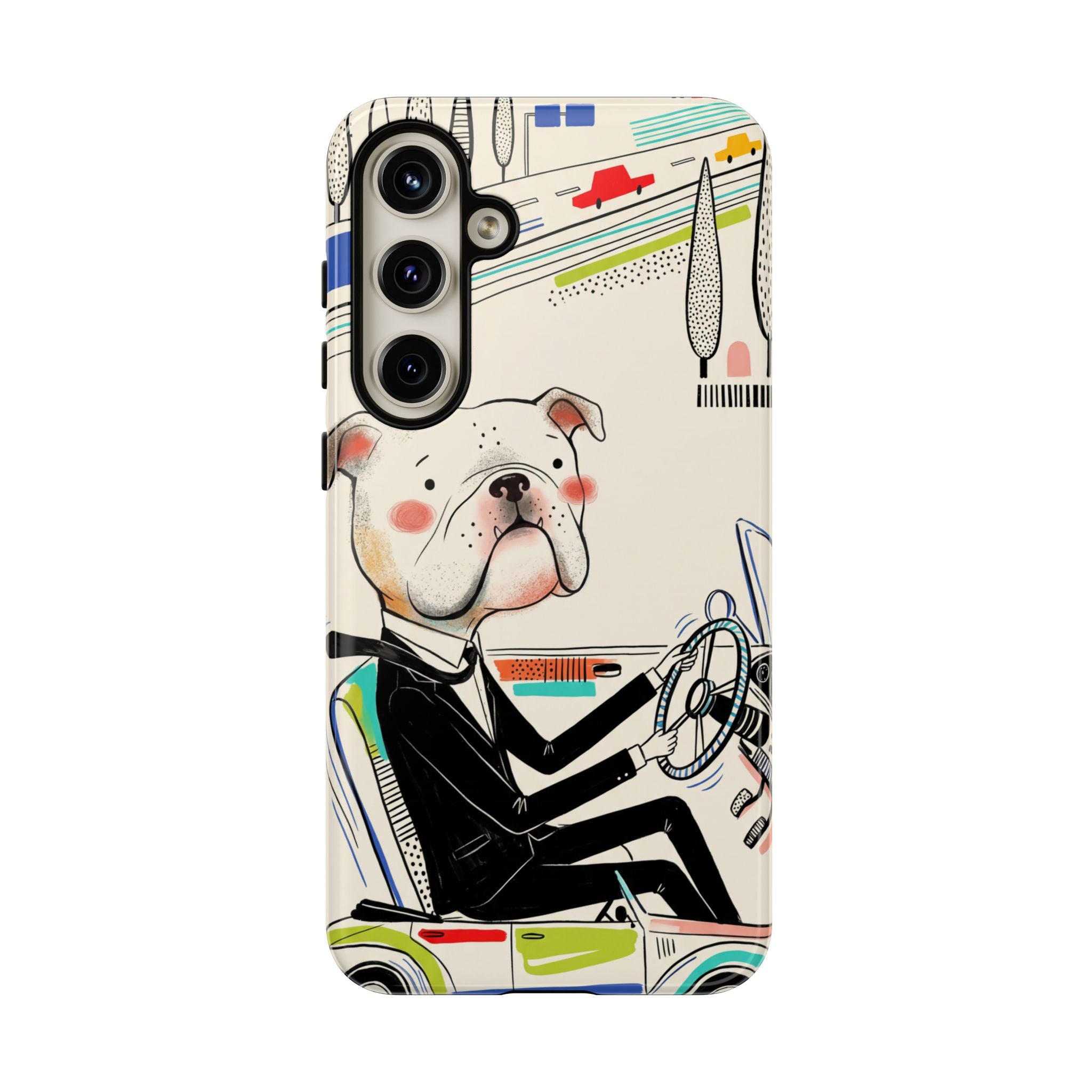 Bulldog Driver Samsung Galaxy Phone Case | Cute Retro Dog Illustration