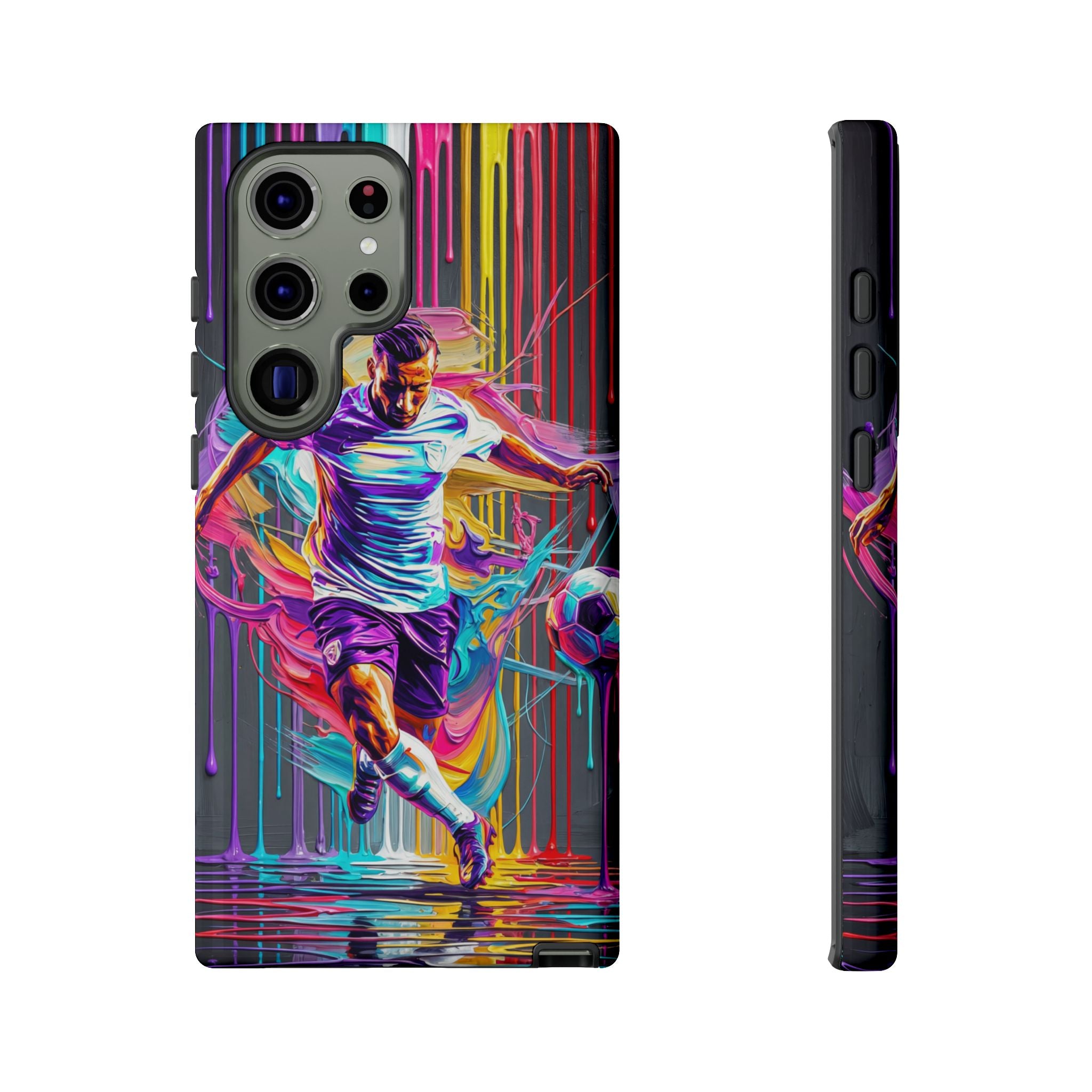 Soccer Player Neon Art Samsung Galaxy Phone Case | Vibrant Football Kick Protective Cover