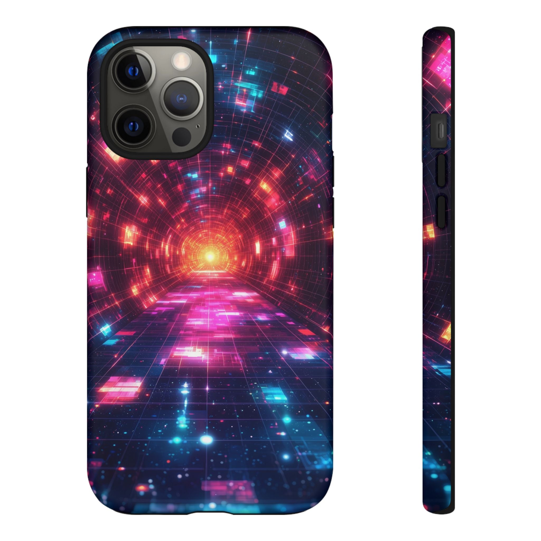 Neon Tunnel Tough iPhone Case — Retro Futuristic Galaxy Design